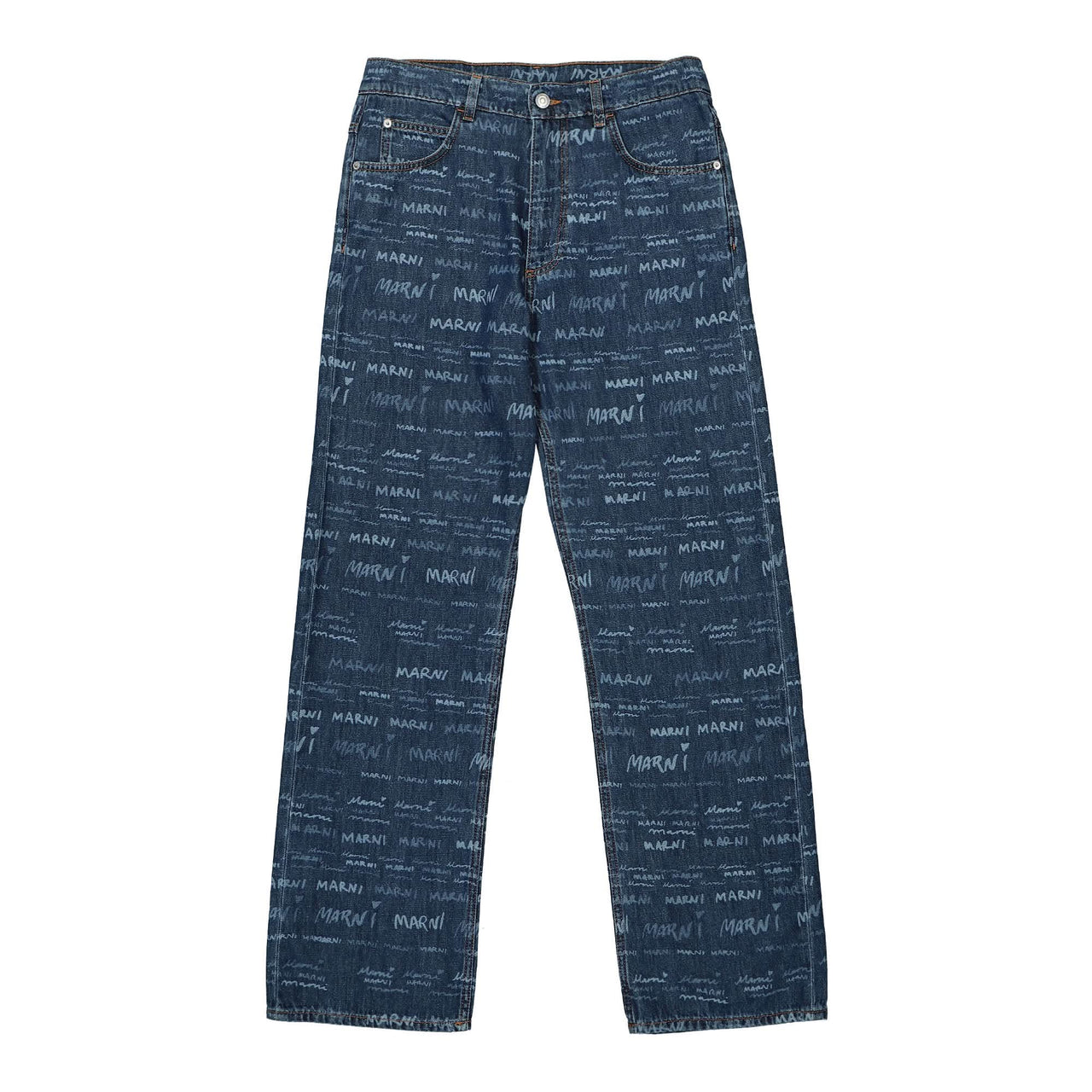Marni Megamarni Cotton Denim Trousers Blue Detail view 1 | Gate
