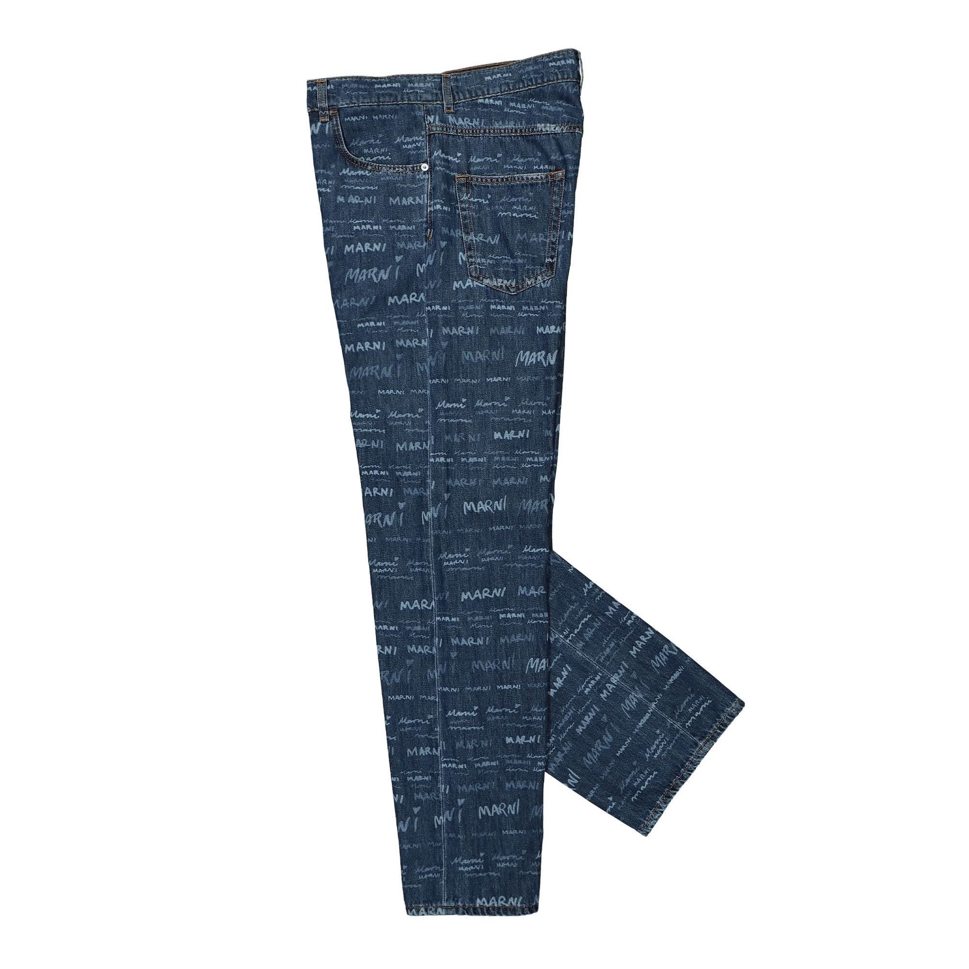 Marni Megamarni Cotton Denim Trousers Blue Detail view 3 | Gate