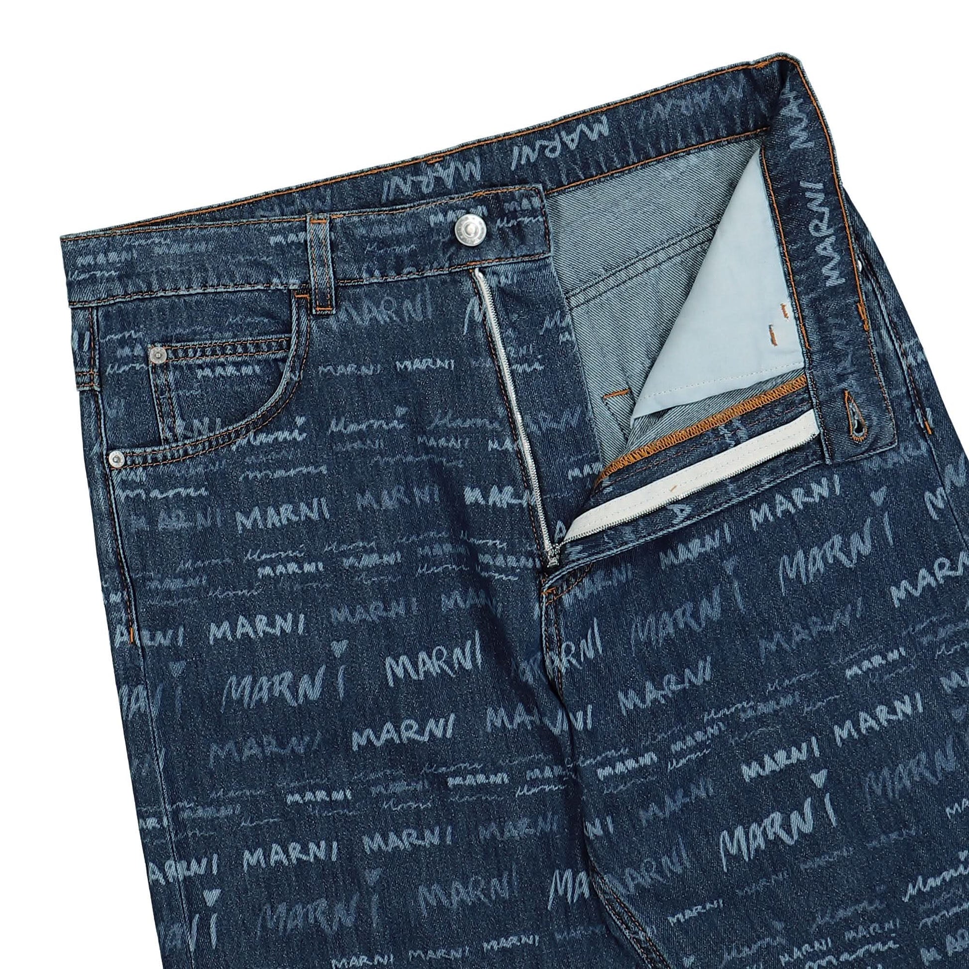 Marni Megamarni Cotton Denim Trousers Blue Detail view 4 | Gate