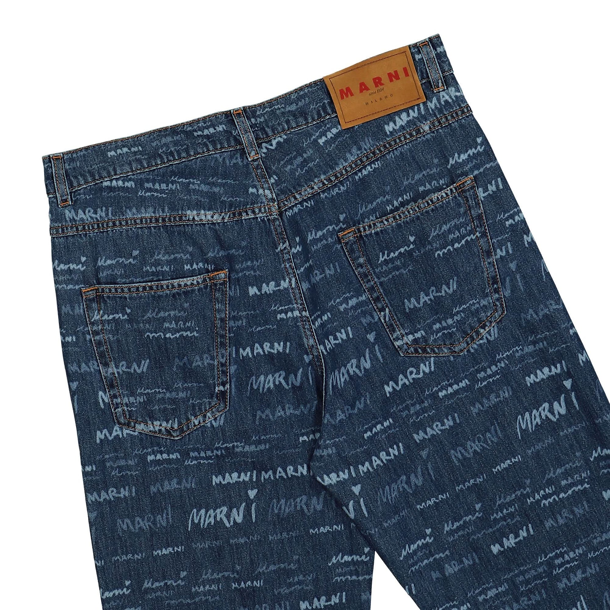 Marni Megamarni Cotton Denim Trousers Blue Detail view 5 | Gate