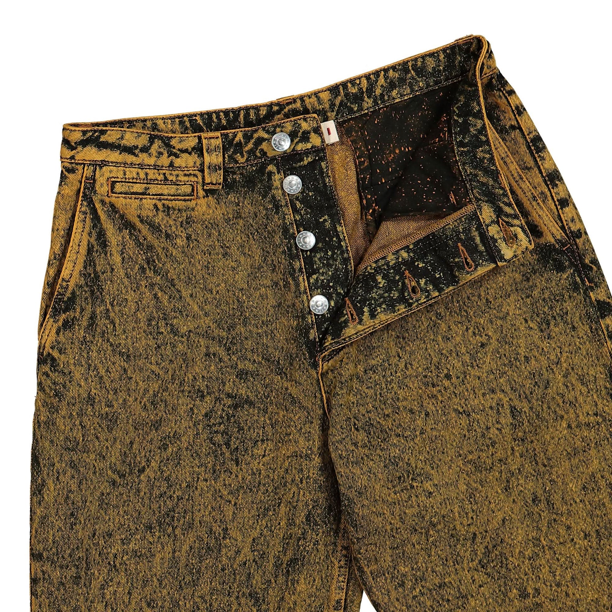 Marni Marble Dyed Cotton Denim Trousers Yellow Detail view 4 | Gate