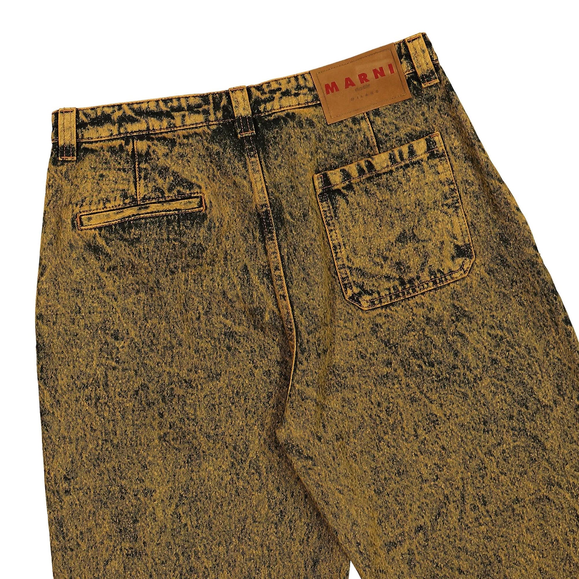 Marni Marble Dyed Cotton Denim Trousers Yellow Detail view 5 | Gate