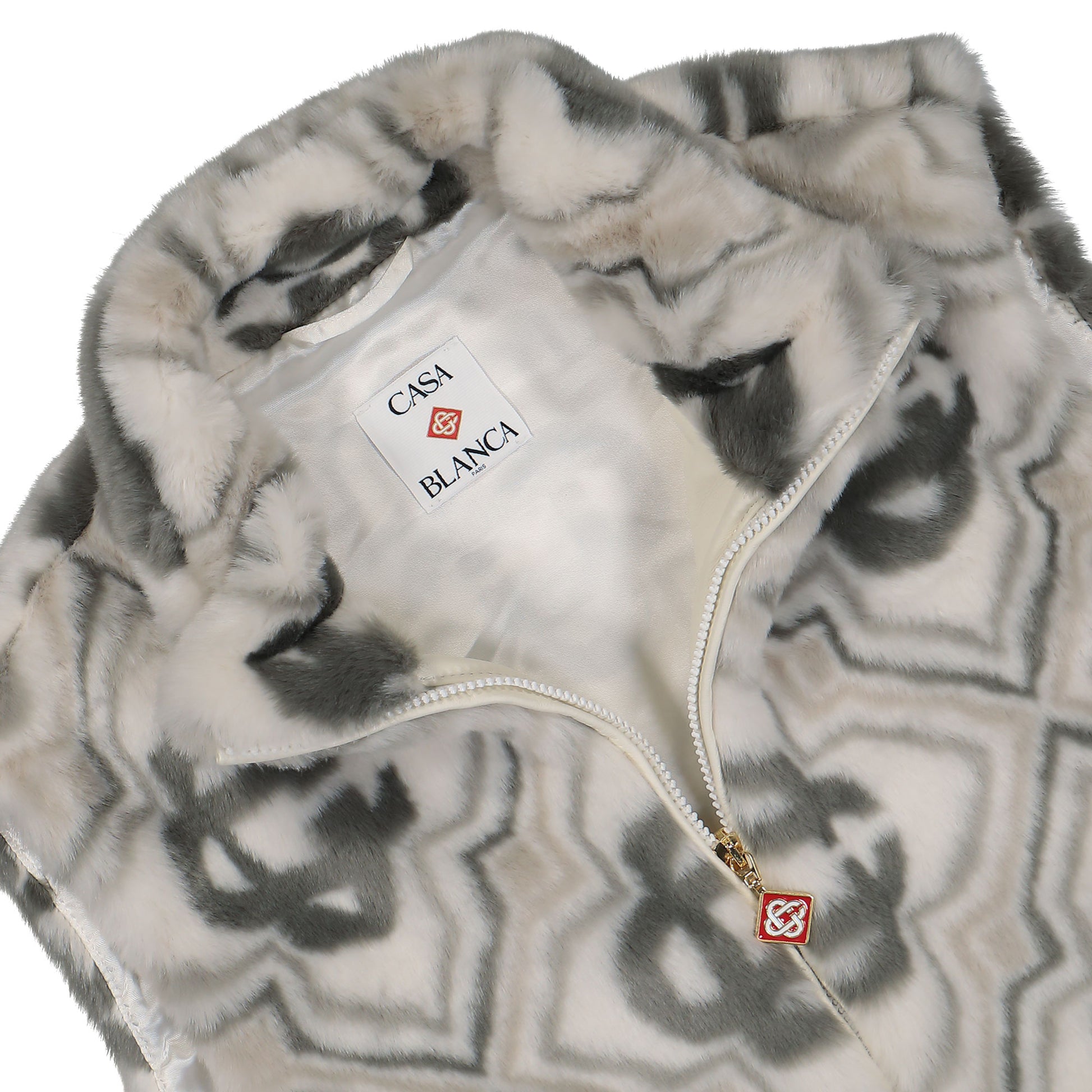 Casablanca Faux Fur Monogram Gilet Grey Detail view 3 | Gate