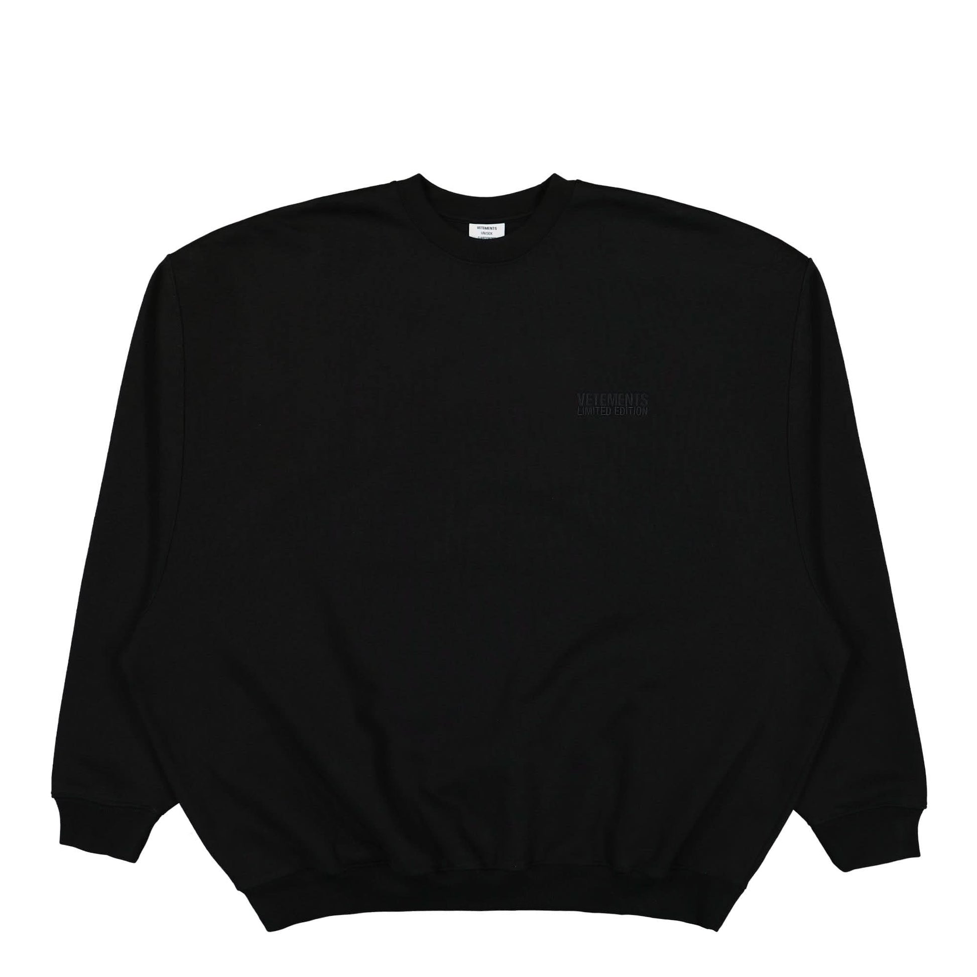 VETEMENTS Embroidered Tonal Logo Sweatshirt Black Detail view 1 | Gate