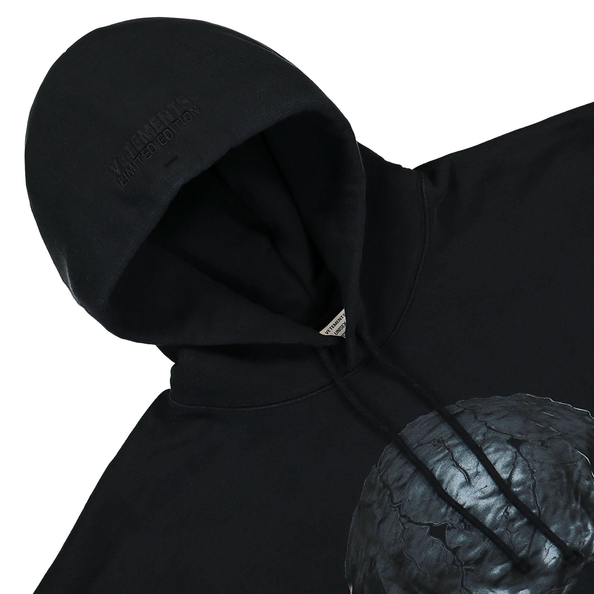 VETEMENTS Black Skull Metal Hoodie Black Detail view 3 | Gate