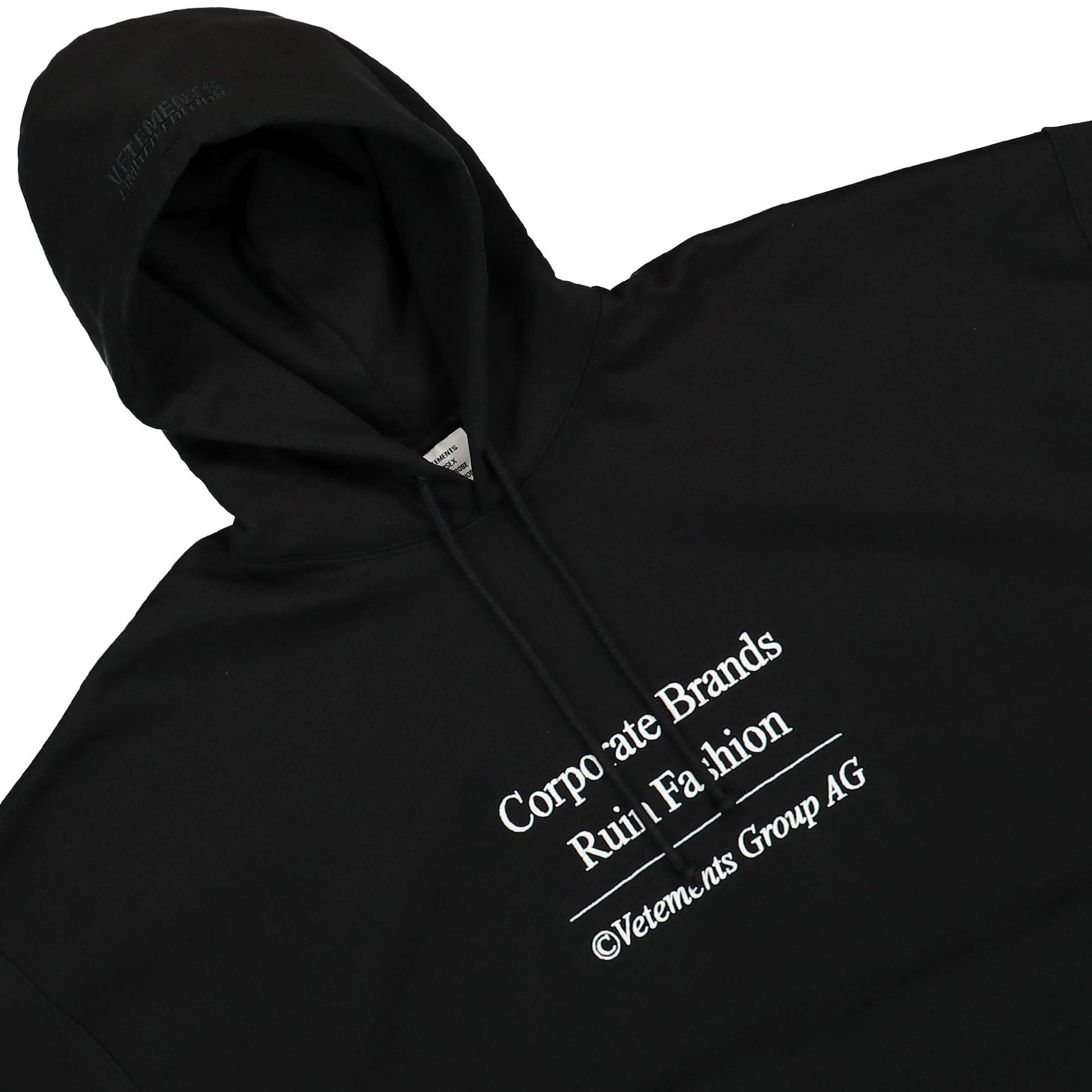 VETEMENTS Corporate Brands Hoodie Black Detail view 3 | Gate