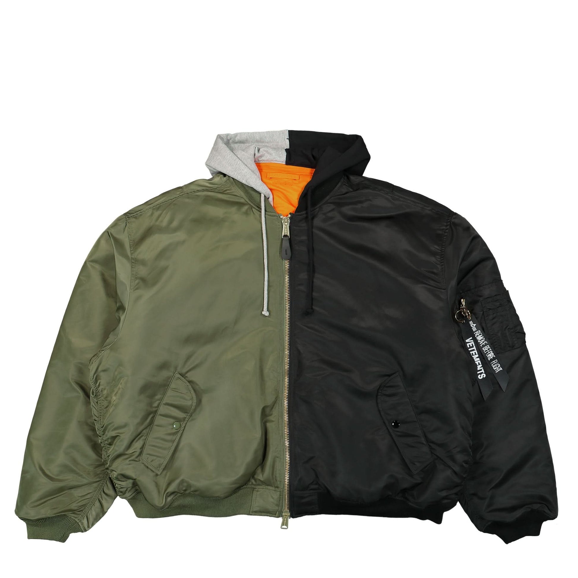 VETEMENTS Split Hooded Bomber Jacket Multicolor Detail view 1 | Gate