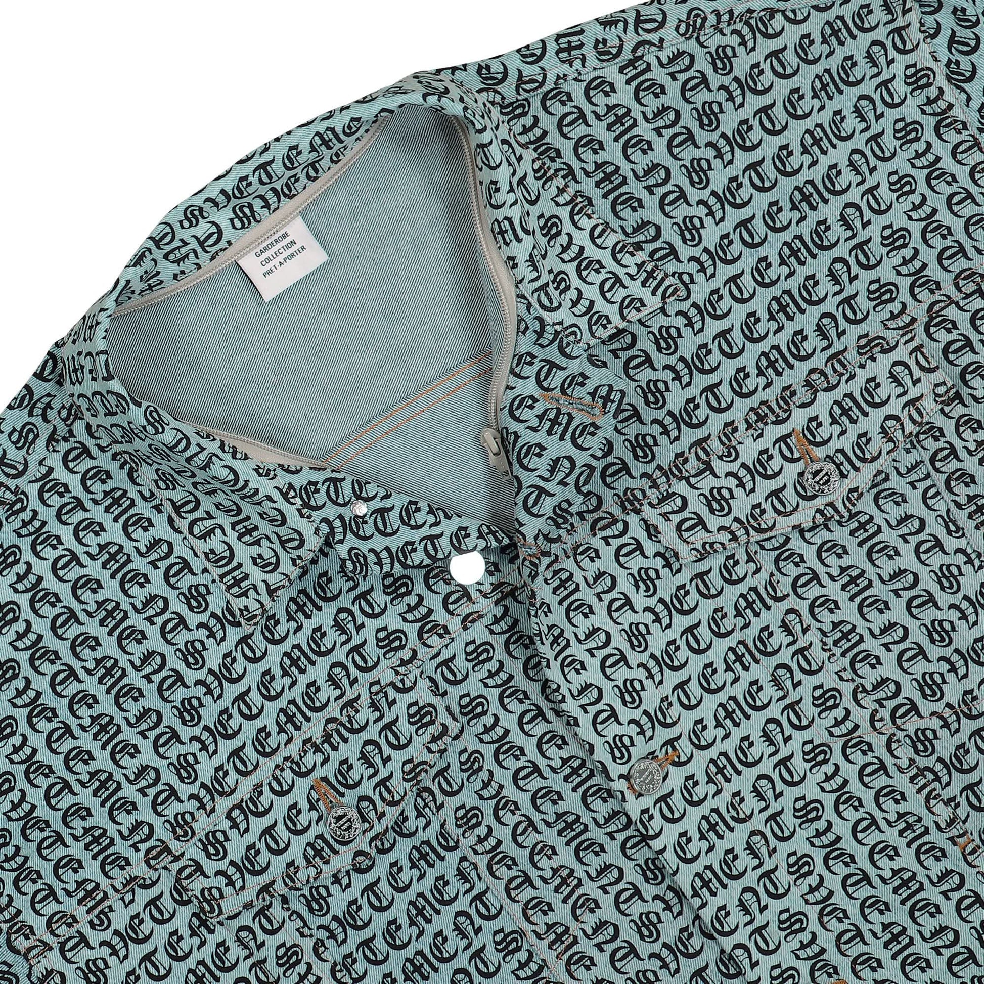 VETEMENTS Gothic Monogram Denim Jacket With A Hood Blue Detail view 3 | Gate