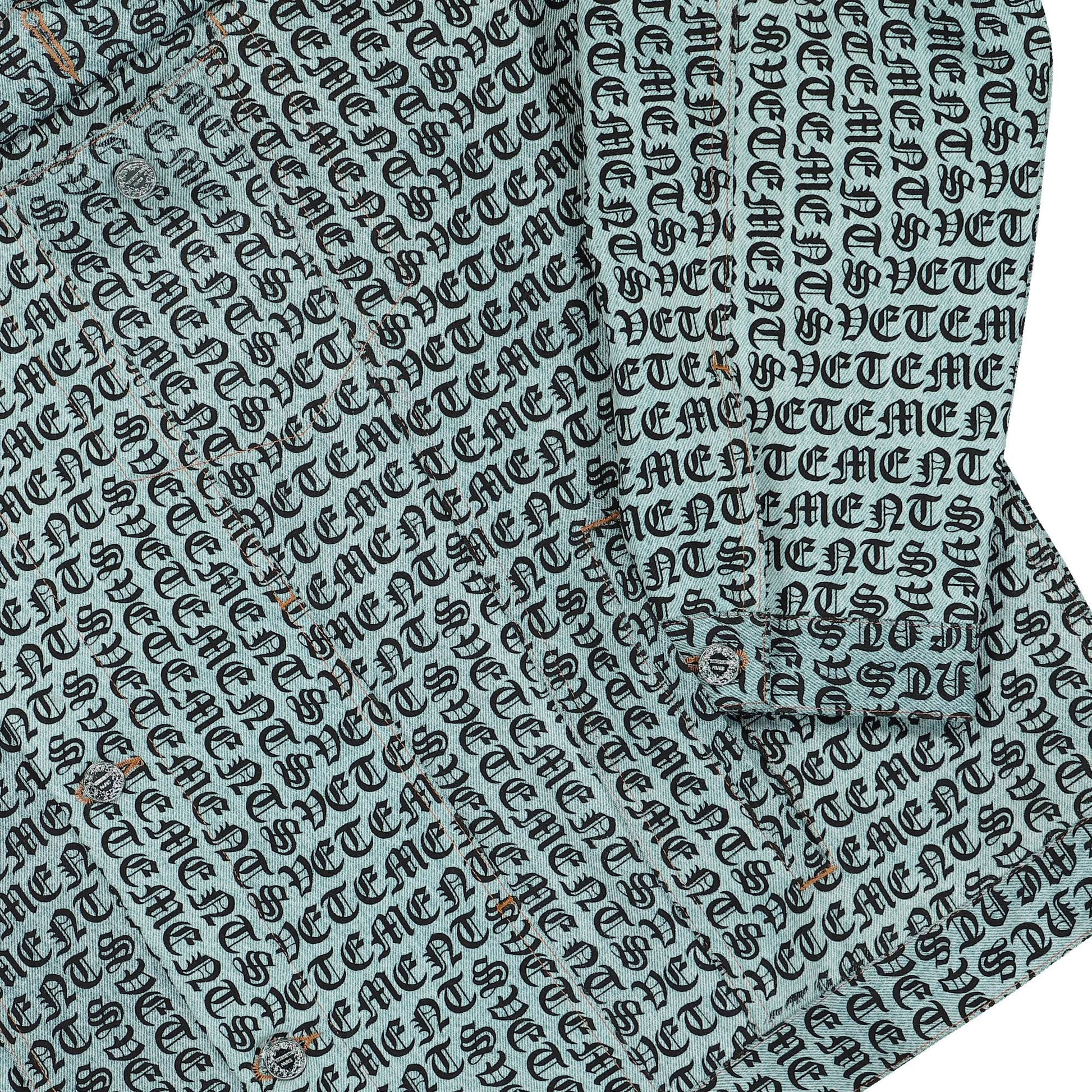 VETEMENTS Gothic Monogram Denim Jacket With A Hood Blue Detail view 5 | Gate