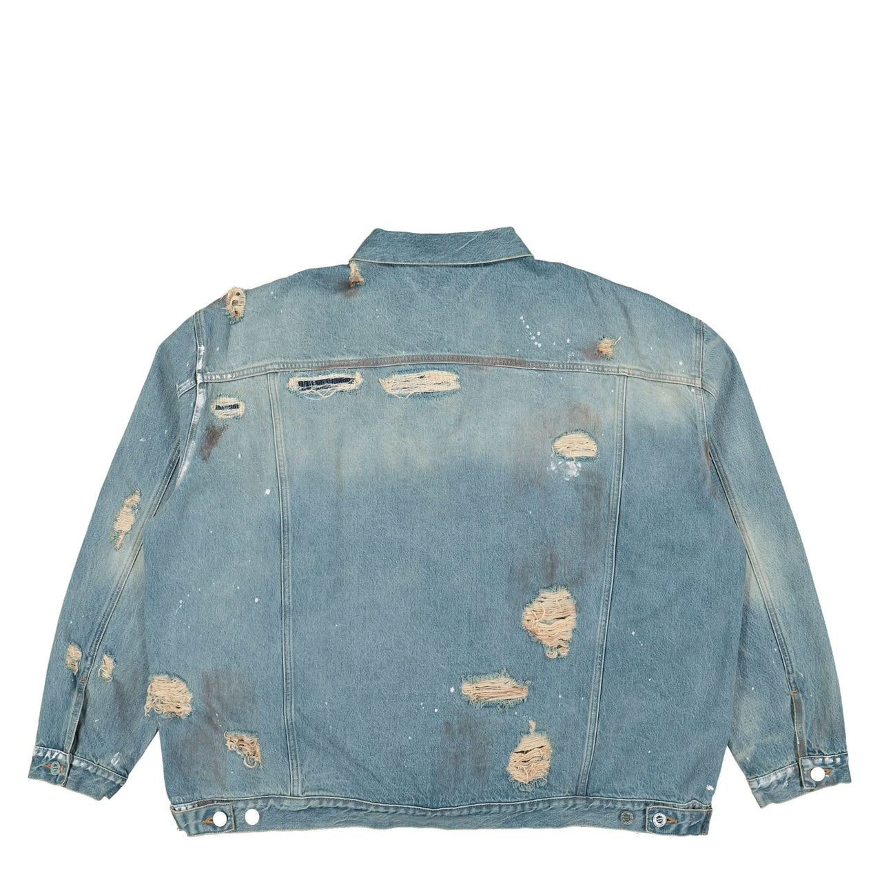 VETEMENTS Trashed Denim Jacket Blue Detail view 1 | Gate