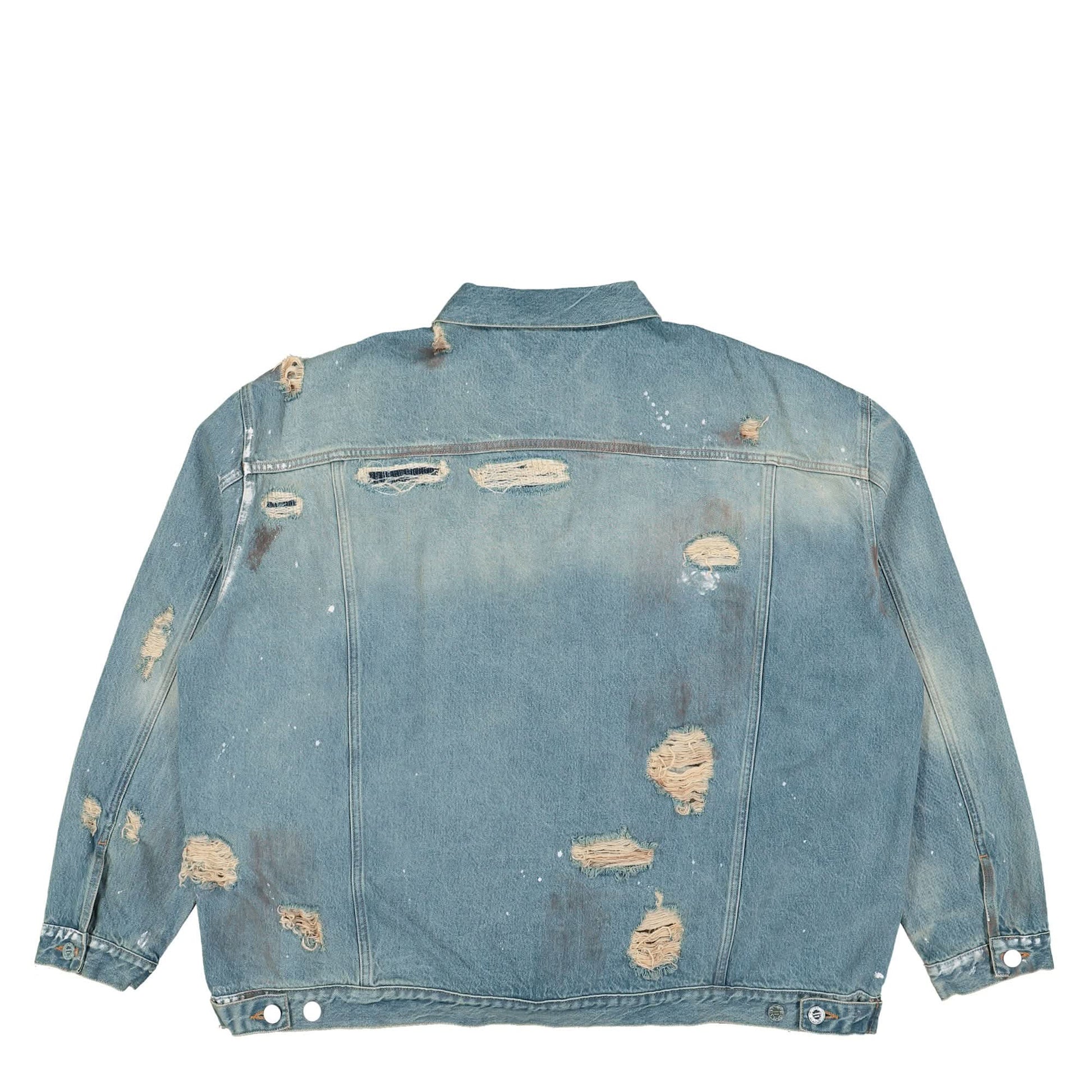 VETEMENTS Trashed Denim Jacket Blue Detail view 2 | Gate