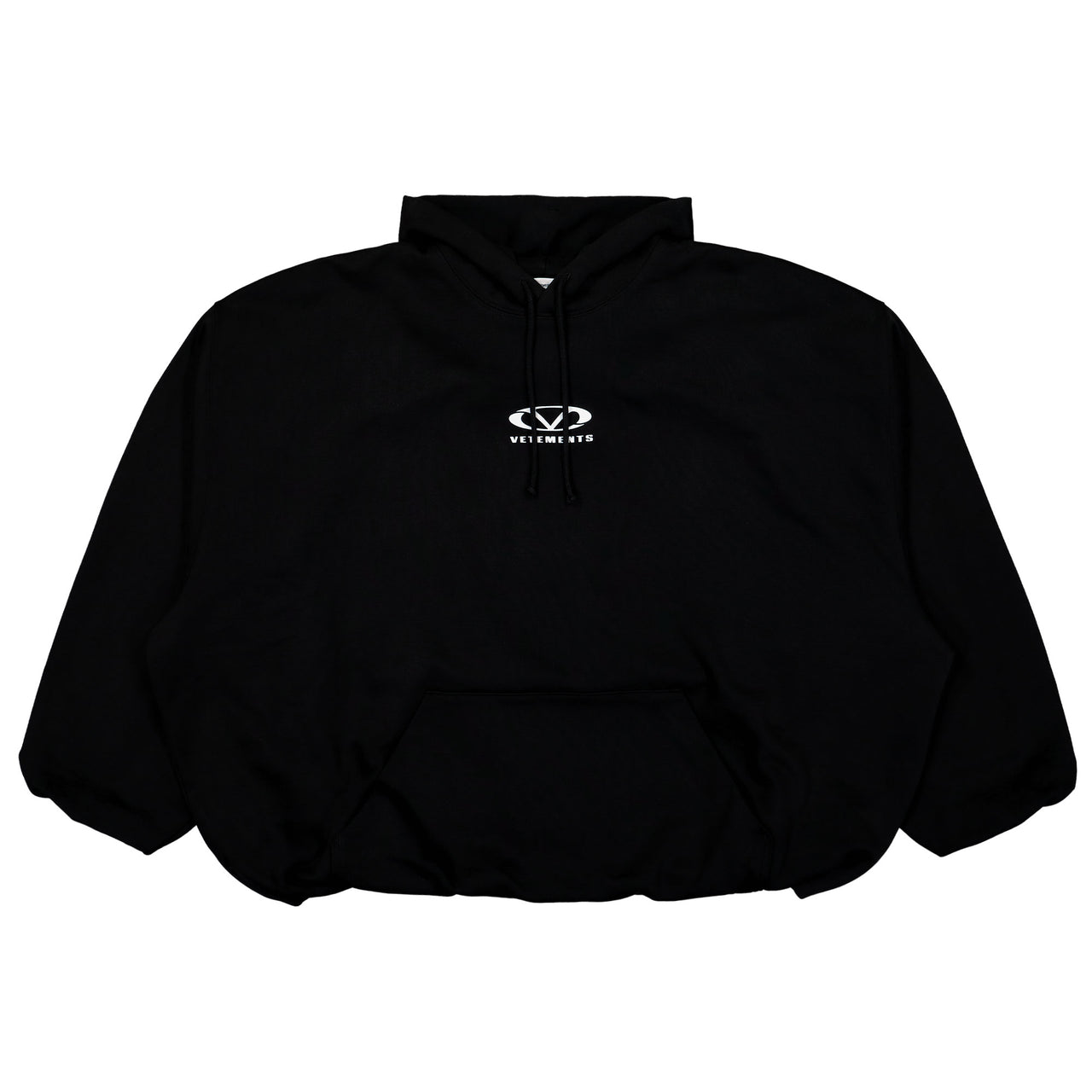 VETEMENTS Oval Logo Cropped Boxy Hoodie Black Detail view 1 | Gate