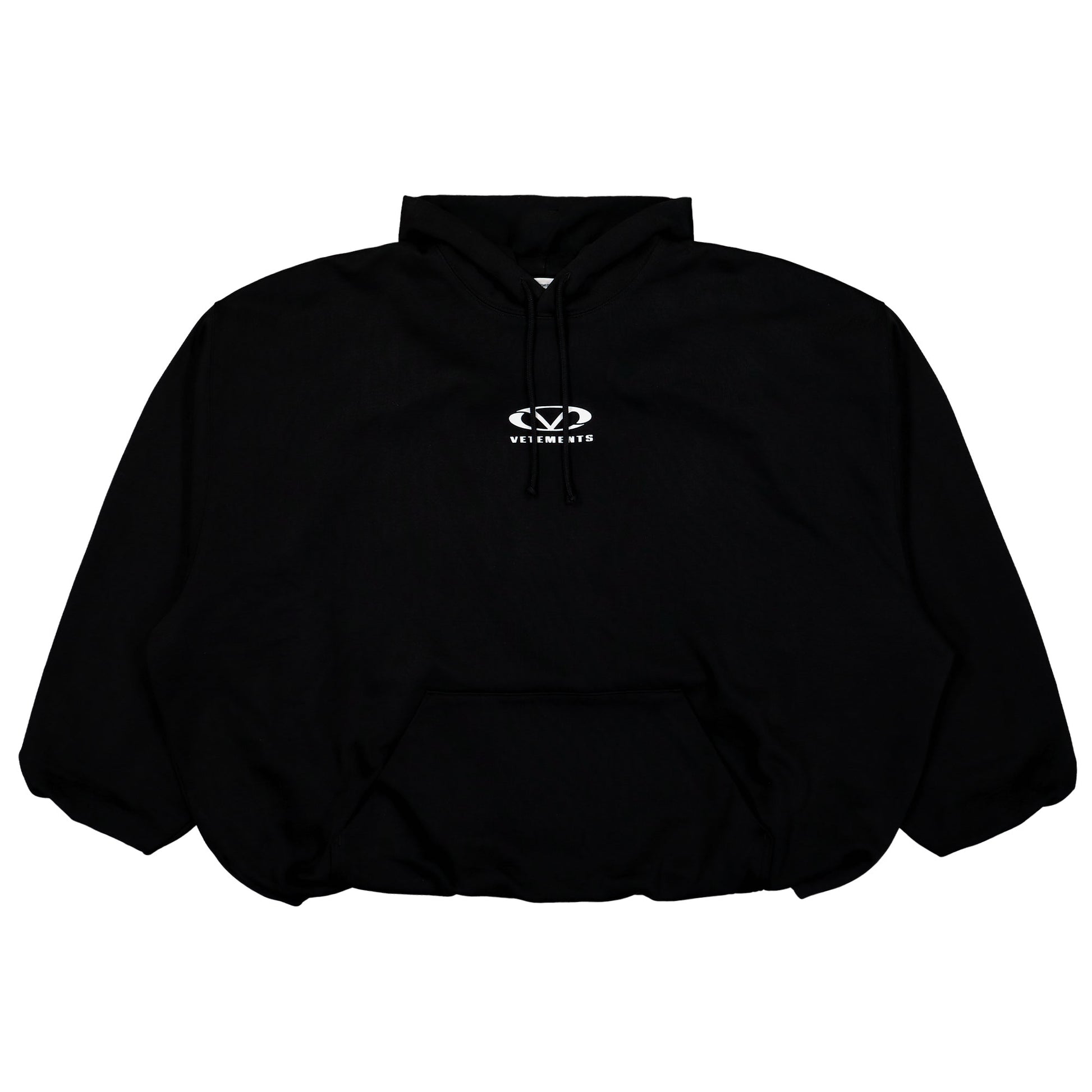 VETEMENTS Oval Logo Cropped Boxy Hoodie Black Detail view 1 | Gate