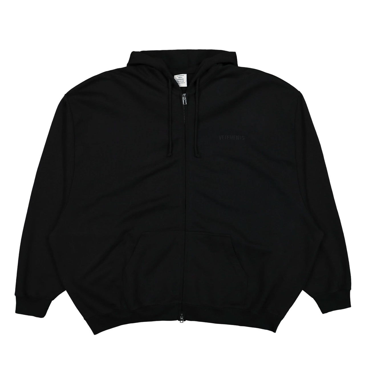 VETEMENTS Embroidered Logo Oversized Zip-Up Hoodie Black Detail view 1 | Gate