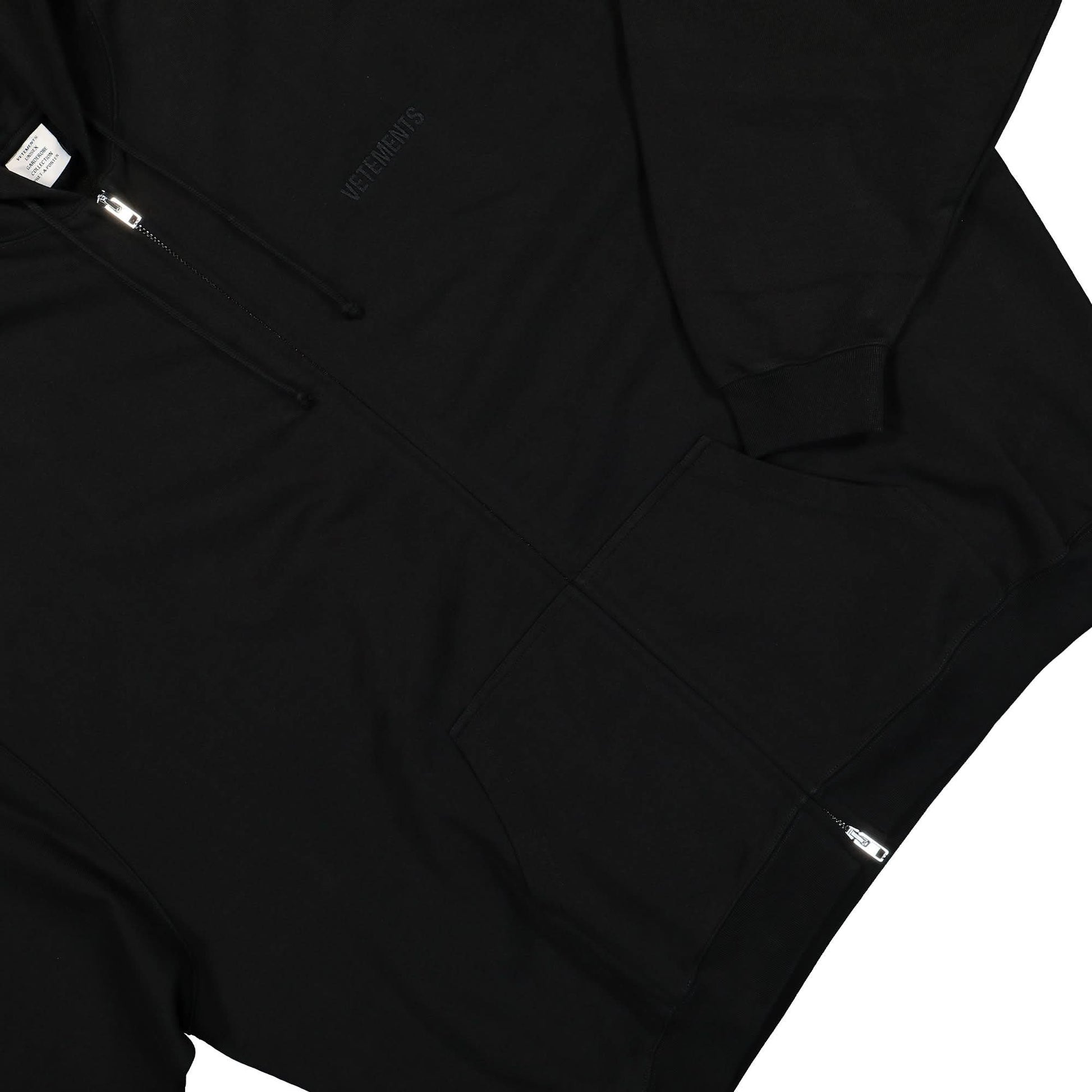 VETEMENTS Embroidered Logo Oversized Zip-Up Hoodie Black Detail view 5 | Gate