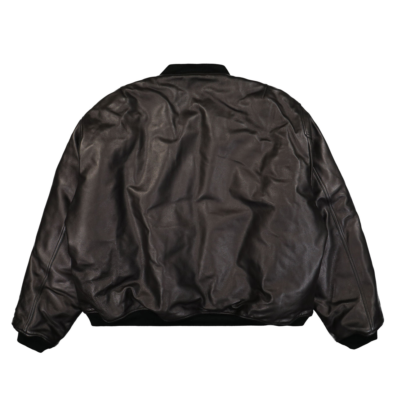 VETEMENTS Oversized Leather Bomber Jacket Black Detail view 1 | Gate