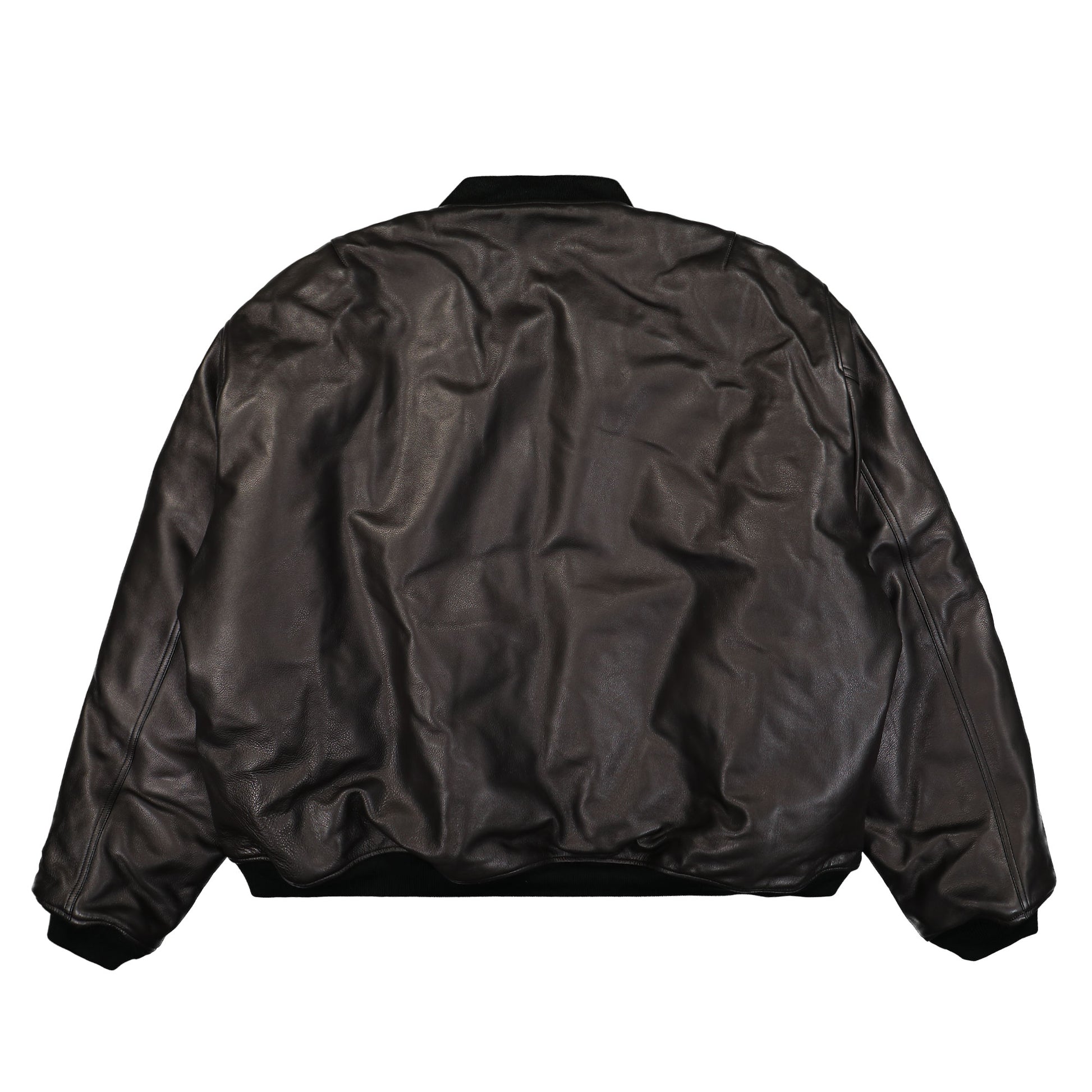 VETEMENTS Oversized Leather Bomber Jacket Black Detail view 2 | Gate