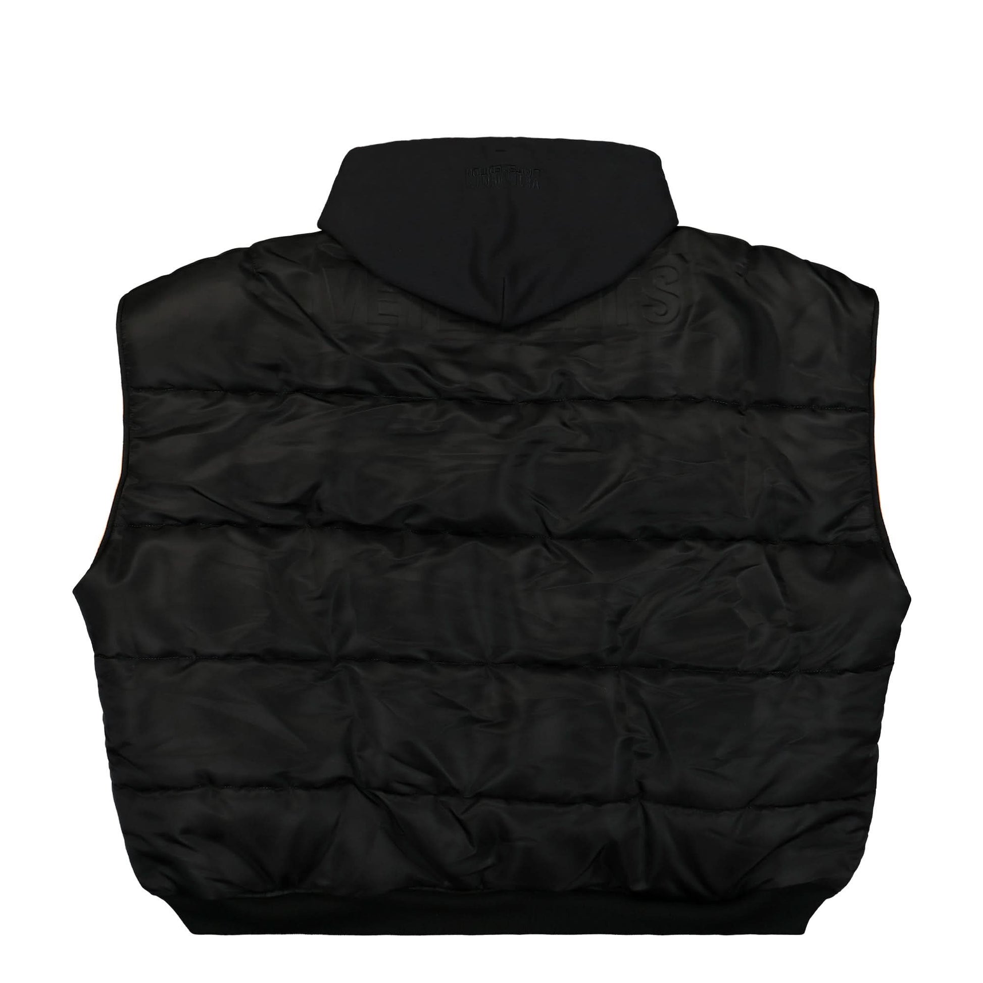 VETEMENTS Logo Bomber Reversible Vest with a Hood Black Detail view 2 | Gate