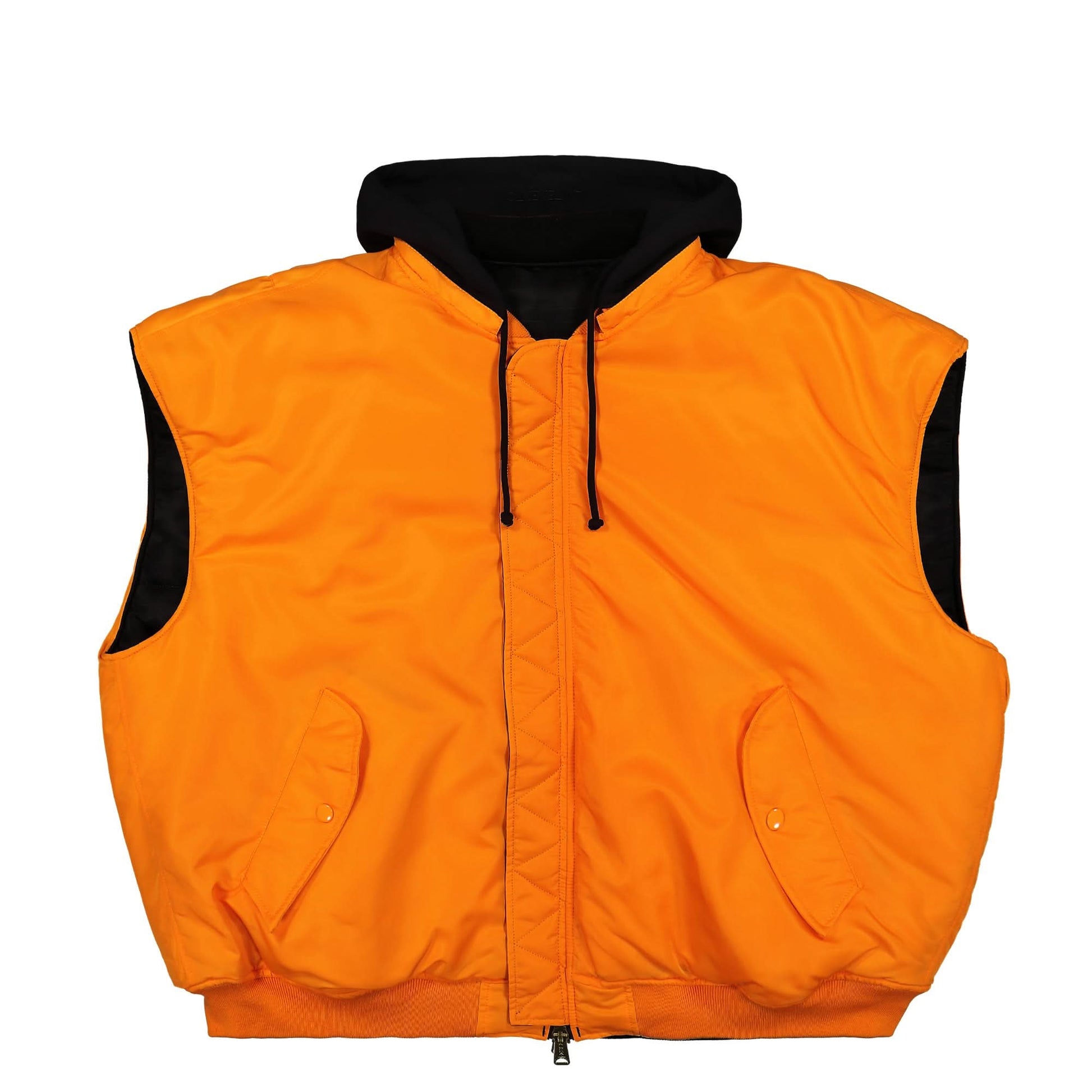 VETEMENTS Logo Bomber Reversible Vest with a Hood Black Detail view 7 | Gate