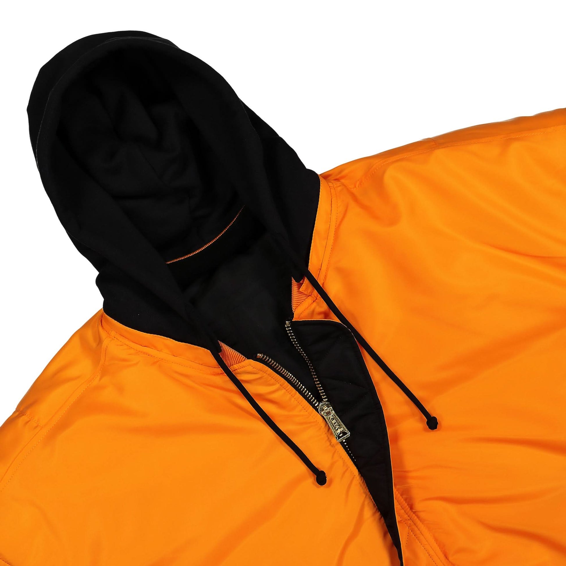 VETEMENTS Logo Bomber Reversible Vest with a Hood Black Detail view 9 | Gate