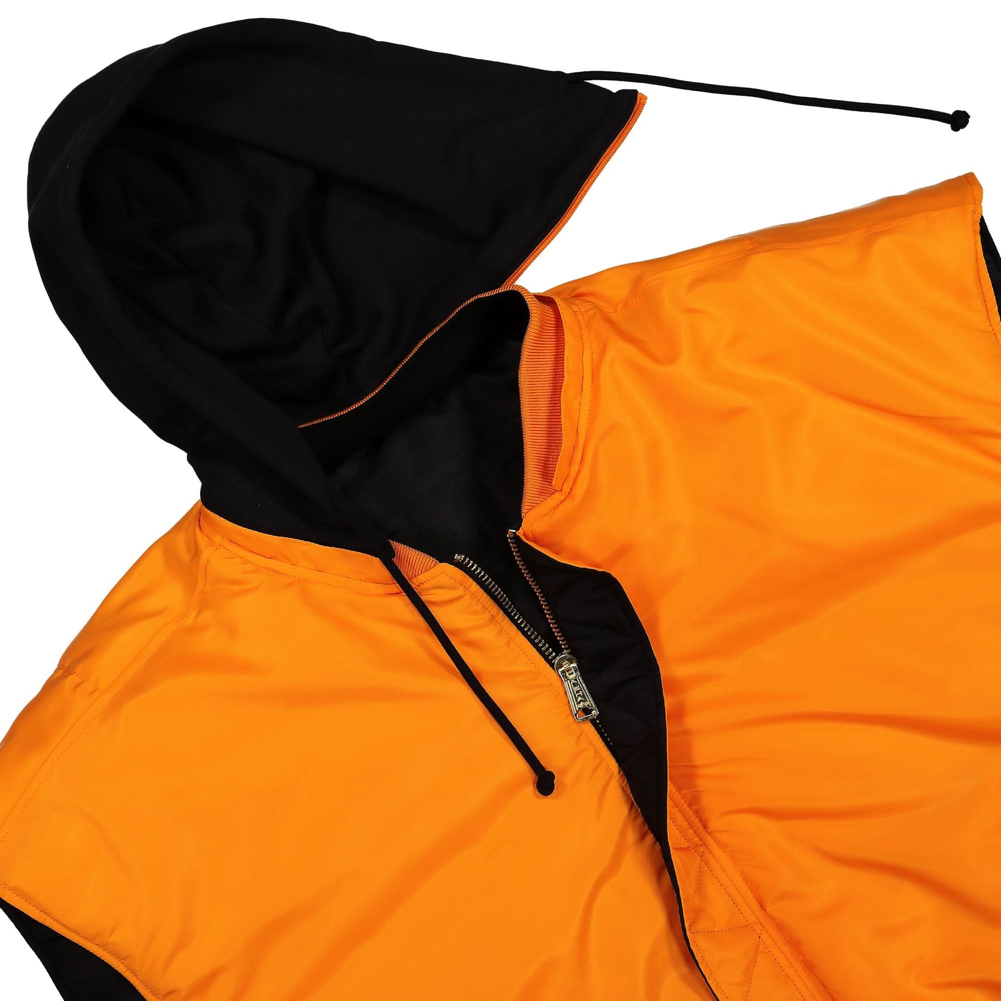 VETEMENTS Logo Bomber Reversible Vest with a Hood Black Detail view 10 | Gate