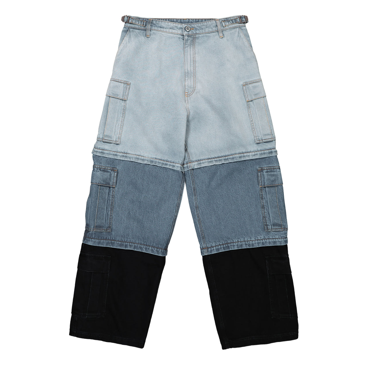 VETEMENTS Deconstructed Triple Cargo Pants Blue Detail view 1 | Gate