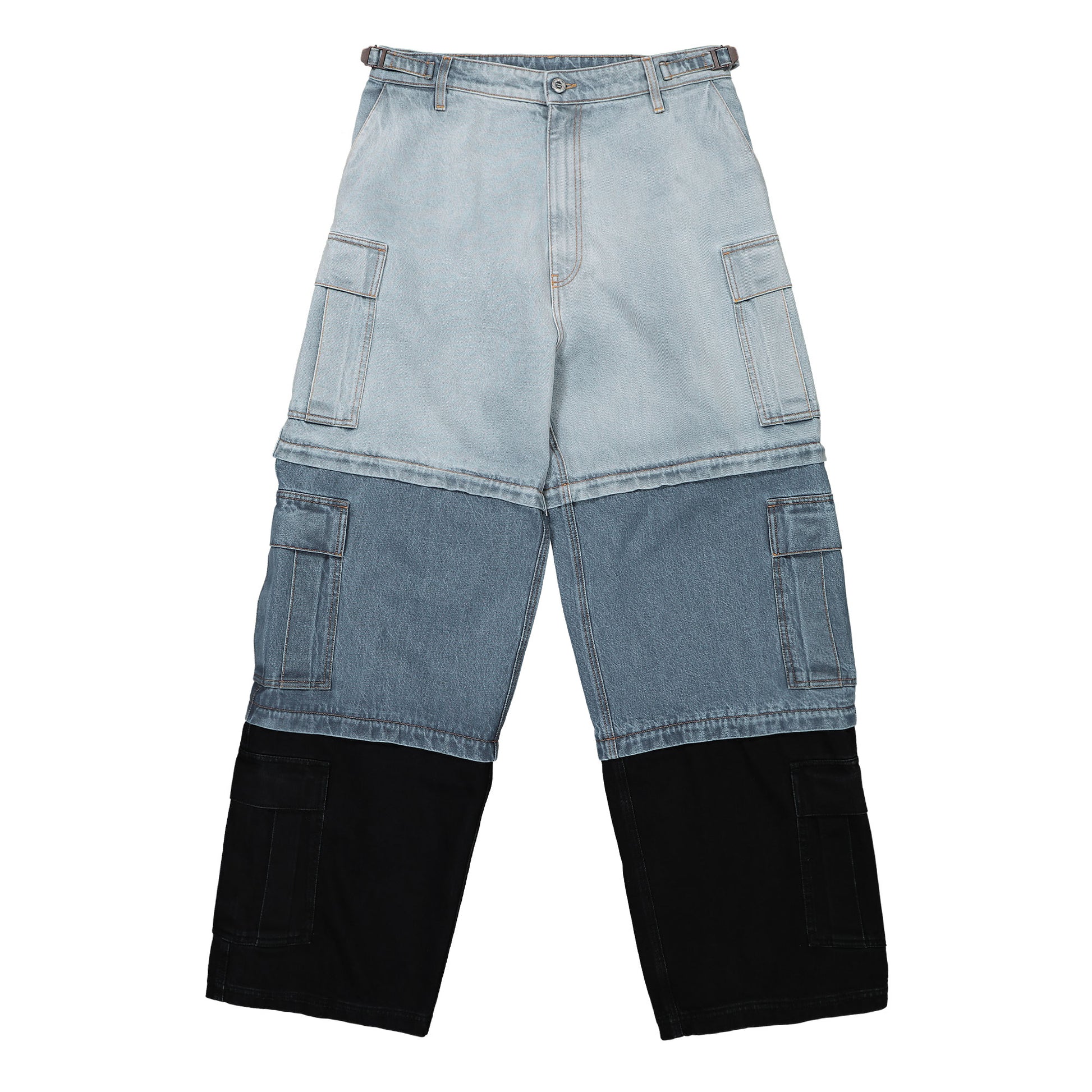 VETEMENTS Deconstructed Triple Cargo Pants Blue Detail view 1 | Gate