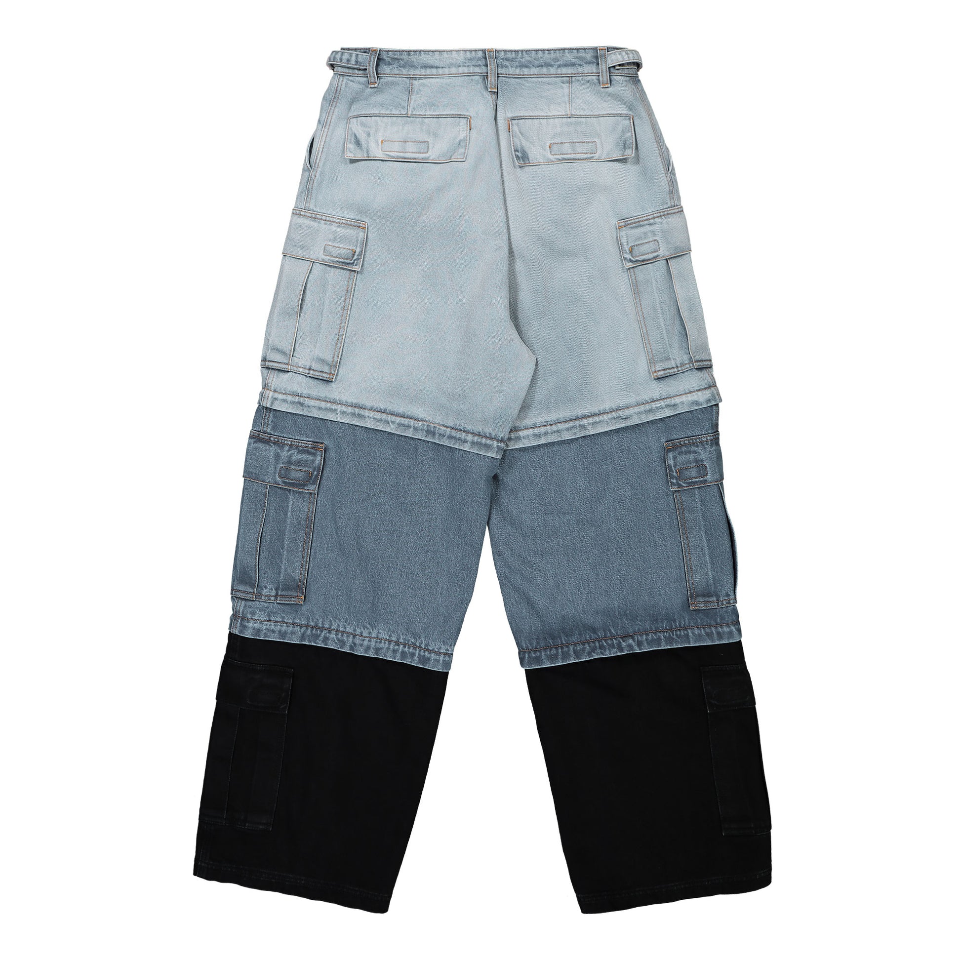 VETEMENTS Deconstructed Triple Cargo Pants Blue Detail view 2 | Gate