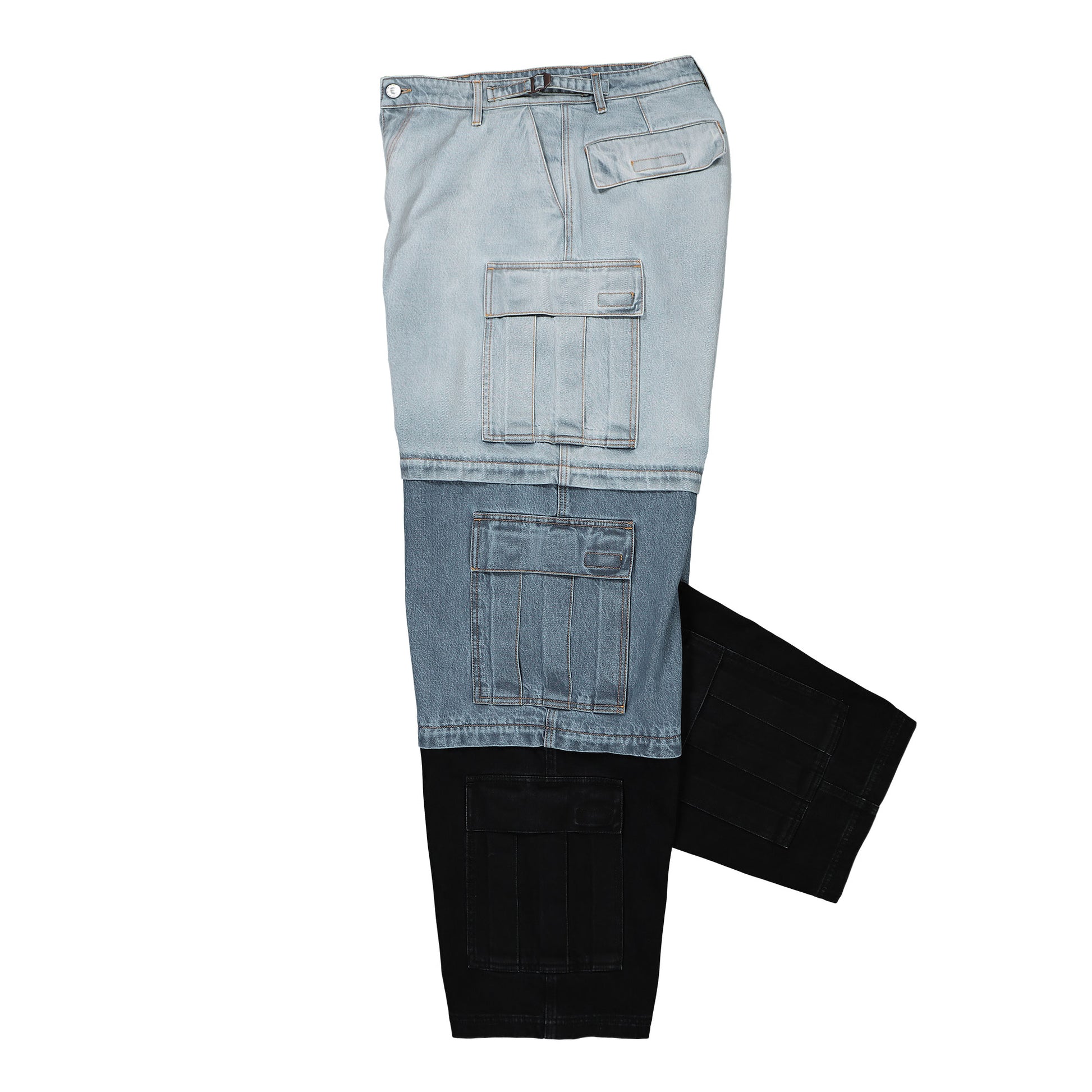 VETEMENTS Deconstructed Triple Cargo Pants Blue Detail view 3 | Gate
