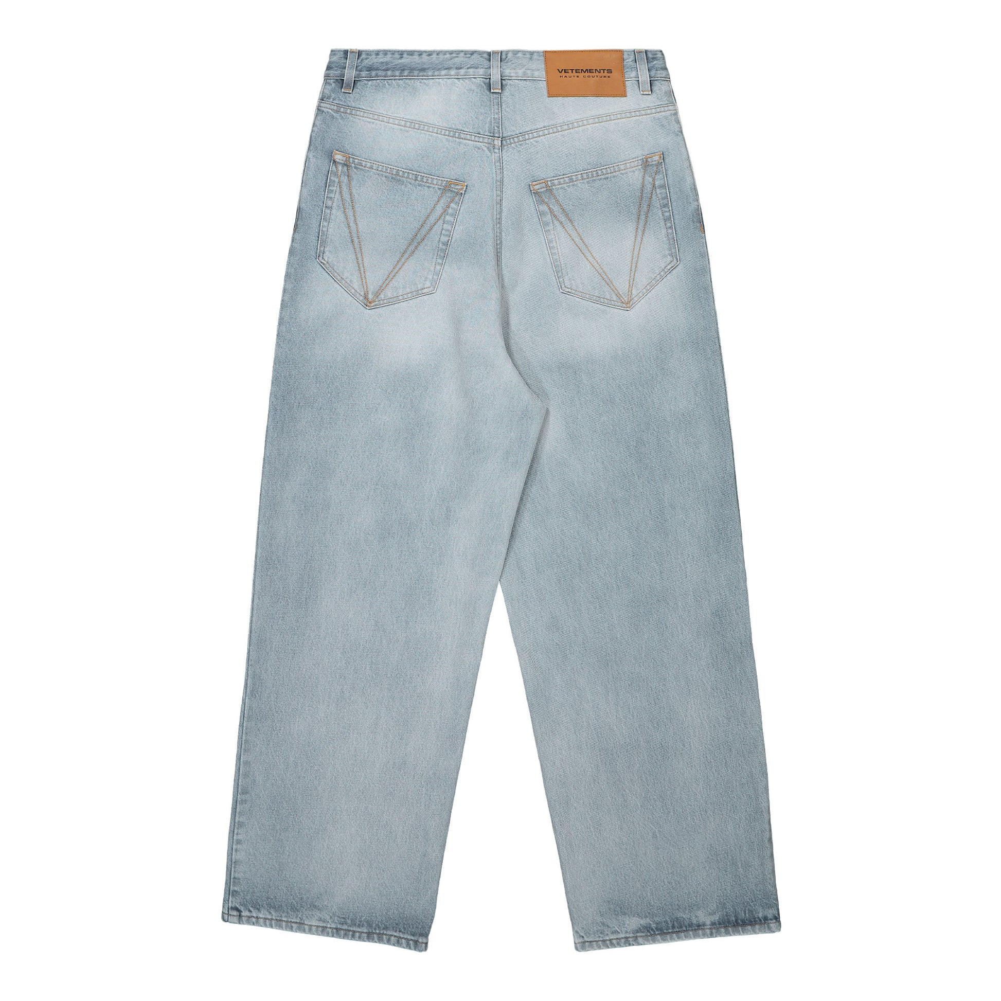 VETEMENTS Embroidered Logo Baggy Jeans Blue Detail view 2 | Gate