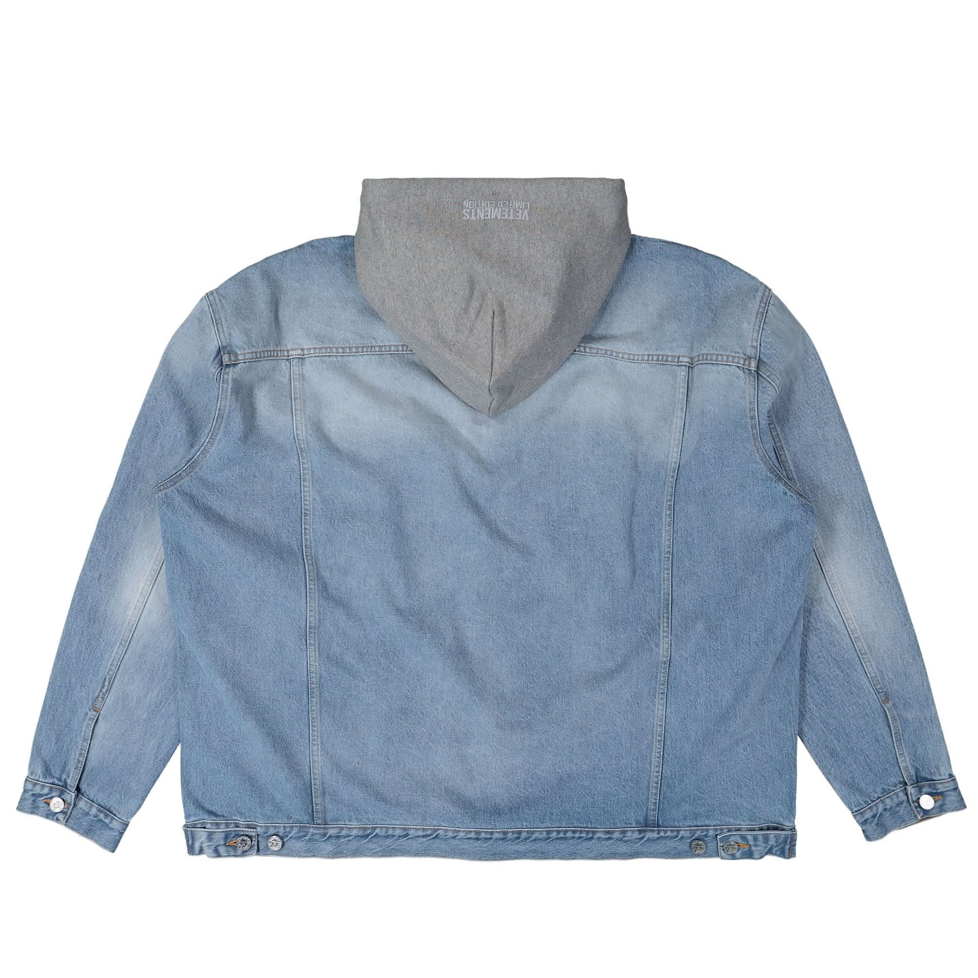 VETEMENTS Hooded Denim Jacket Blue Detail view 2 | Gate