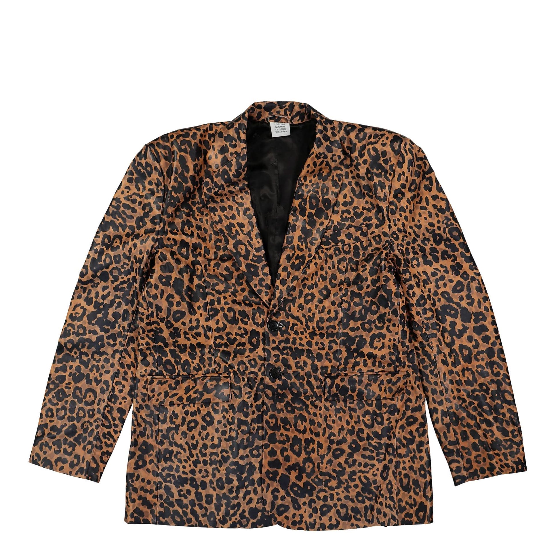 VETEMENTS Leopard Boxy Leather Jacket Brown Detail view 1 | Gate
