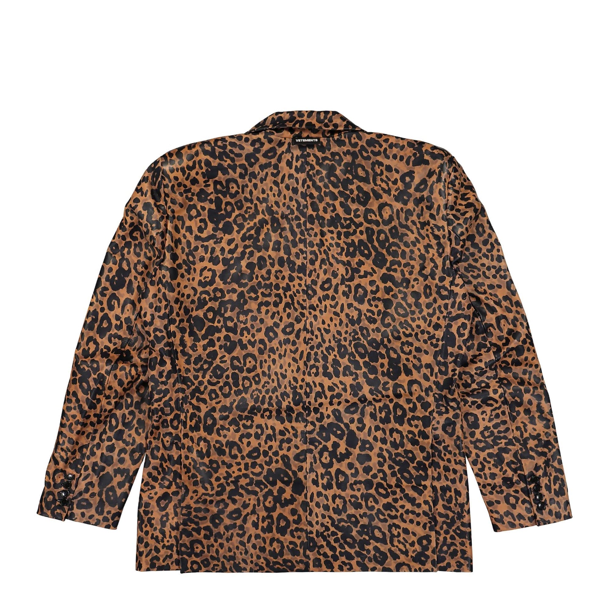 VETEMENTS Leopard Boxy Leather Jacket Brown Detail view 3 | Gate