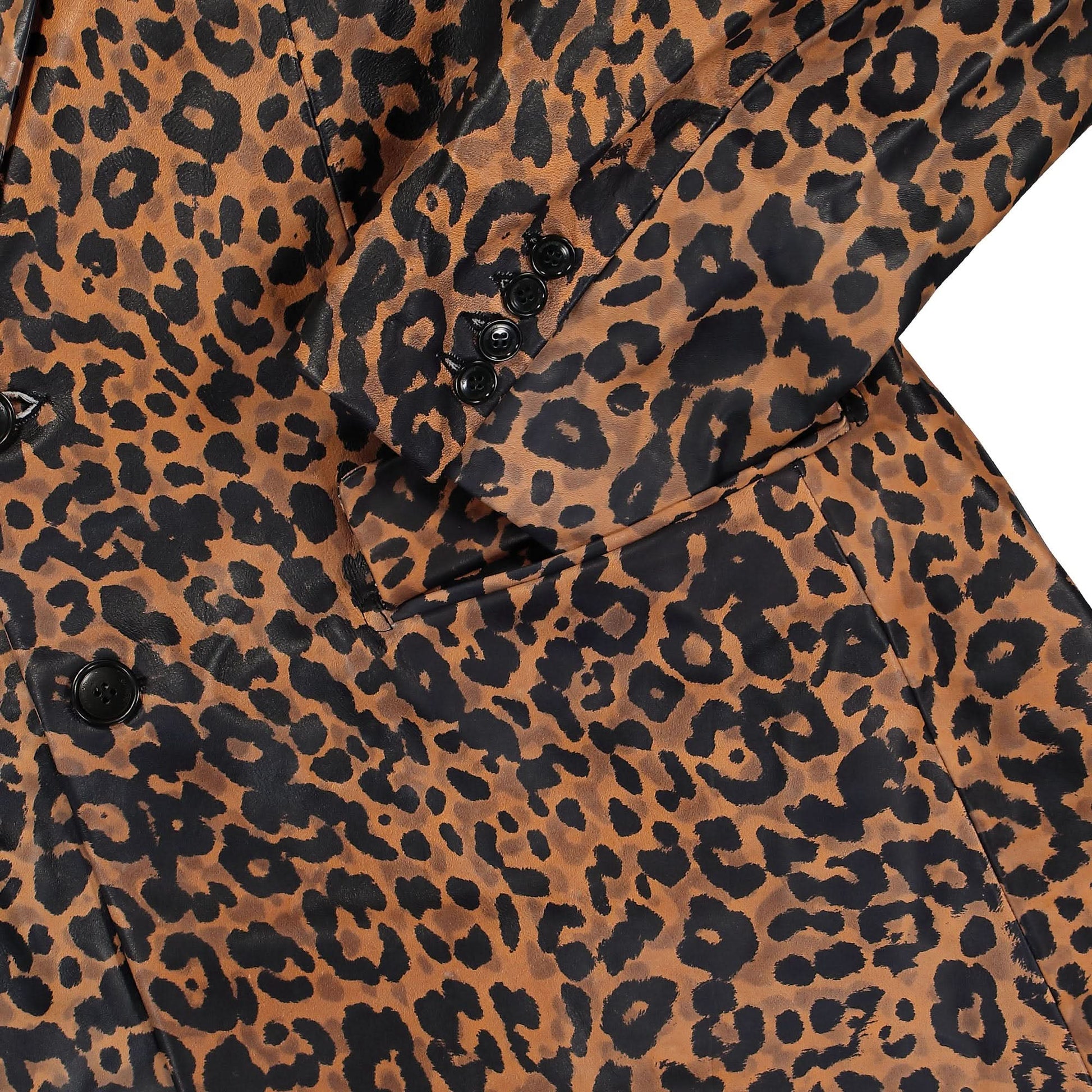 VETEMENTS Leopard Boxy Leather Jacket Brown Detail view 6 | Gate