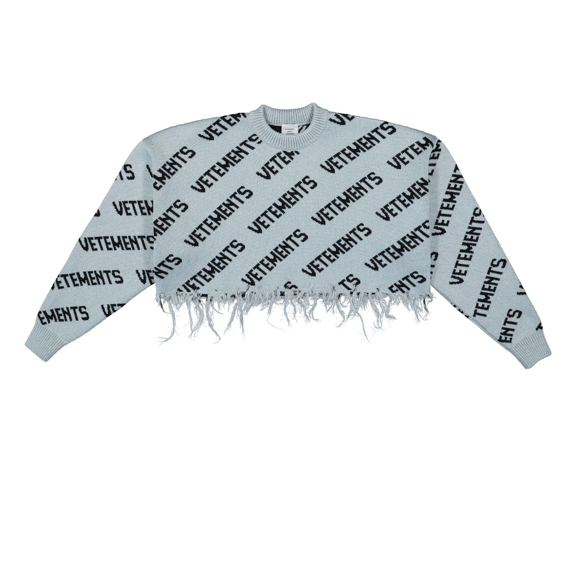VETEMENTS Lurex Monogram Cropped Sweater Grey Detail view 2 | Gate