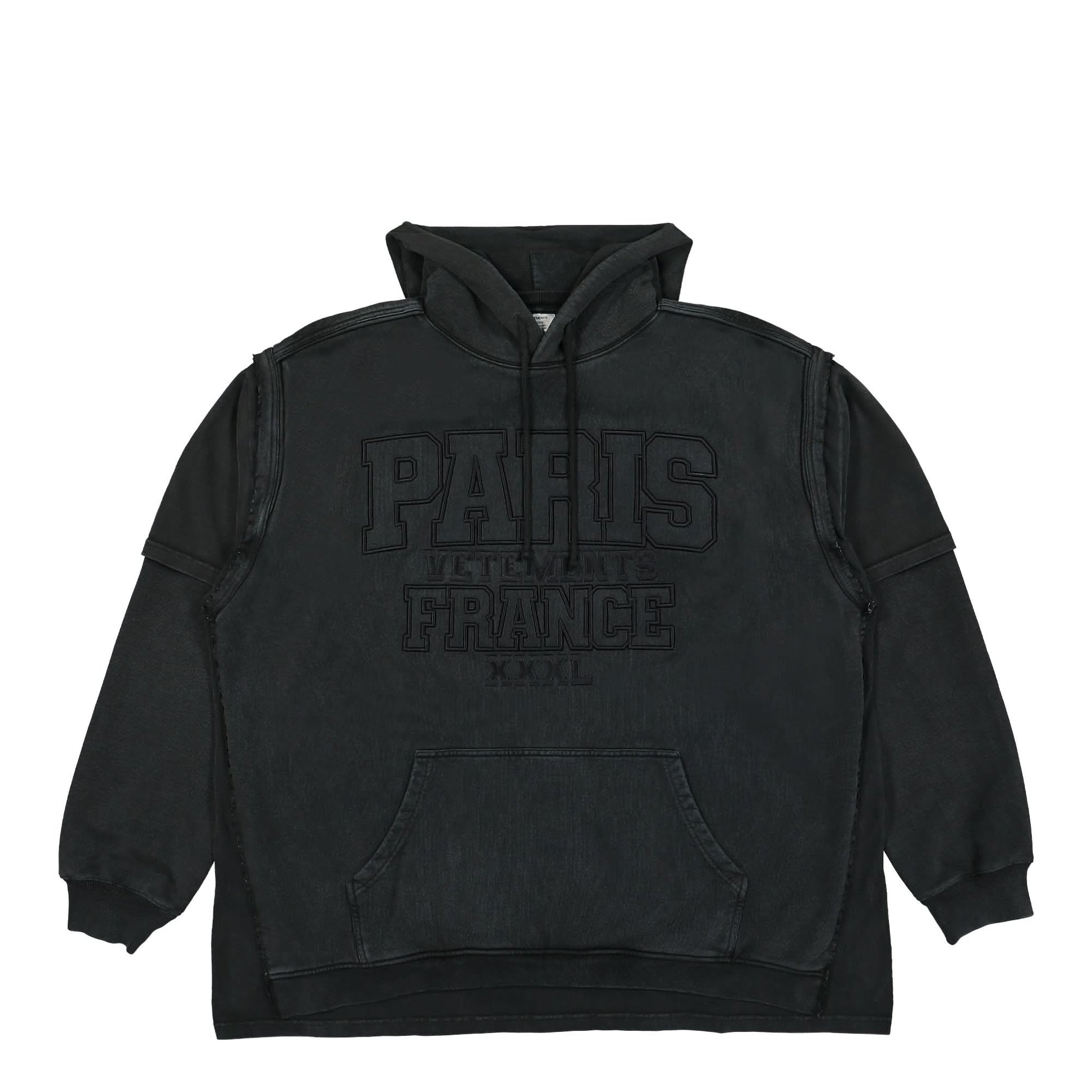VETEMENTS XXXL Paris Logo Hoodie Black Detail view 1 | Gate