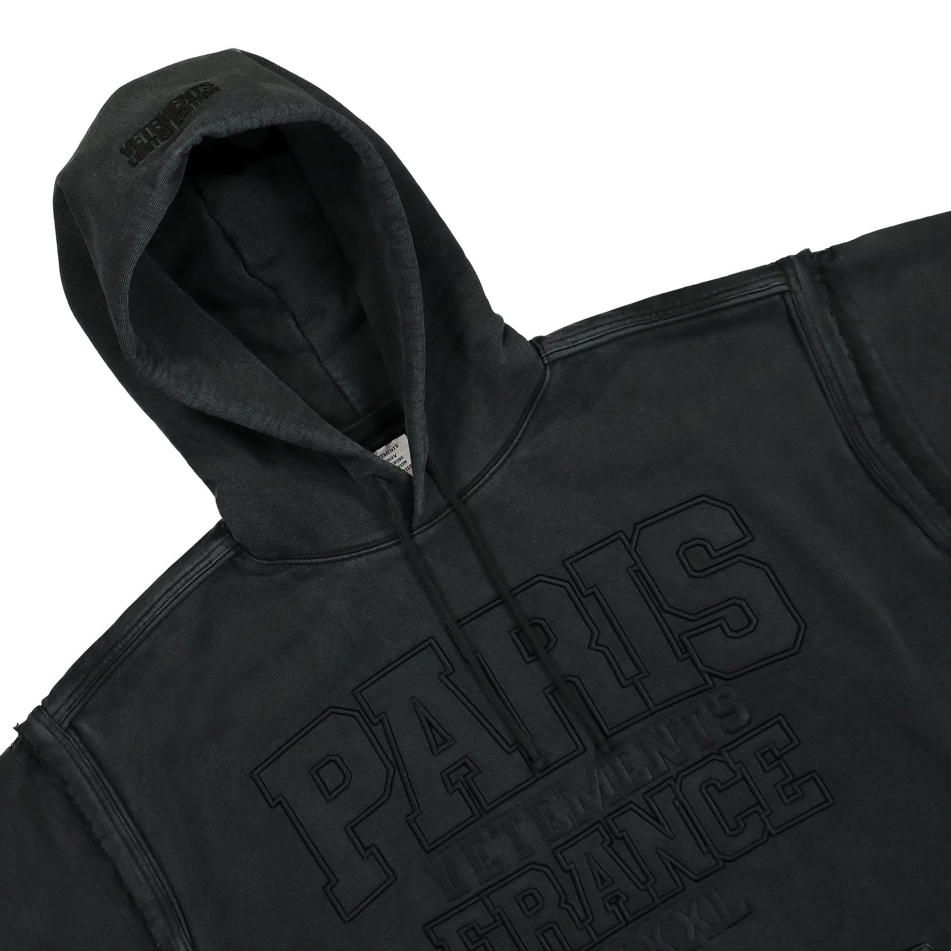 VETEMENTS XXXL Paris Logo Hoodie Black Detail view 3 | Gate