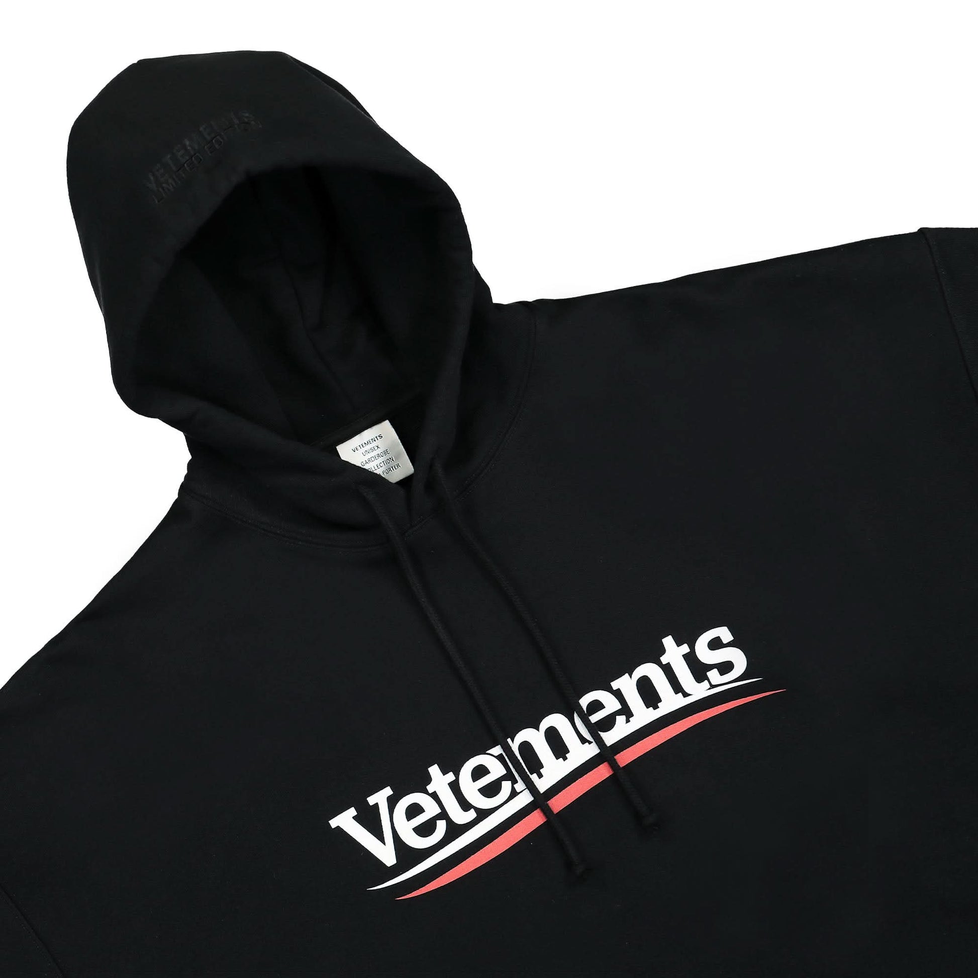 VETEMENTS Campaign Logo Hoodie Black Detail view 3 | Gate