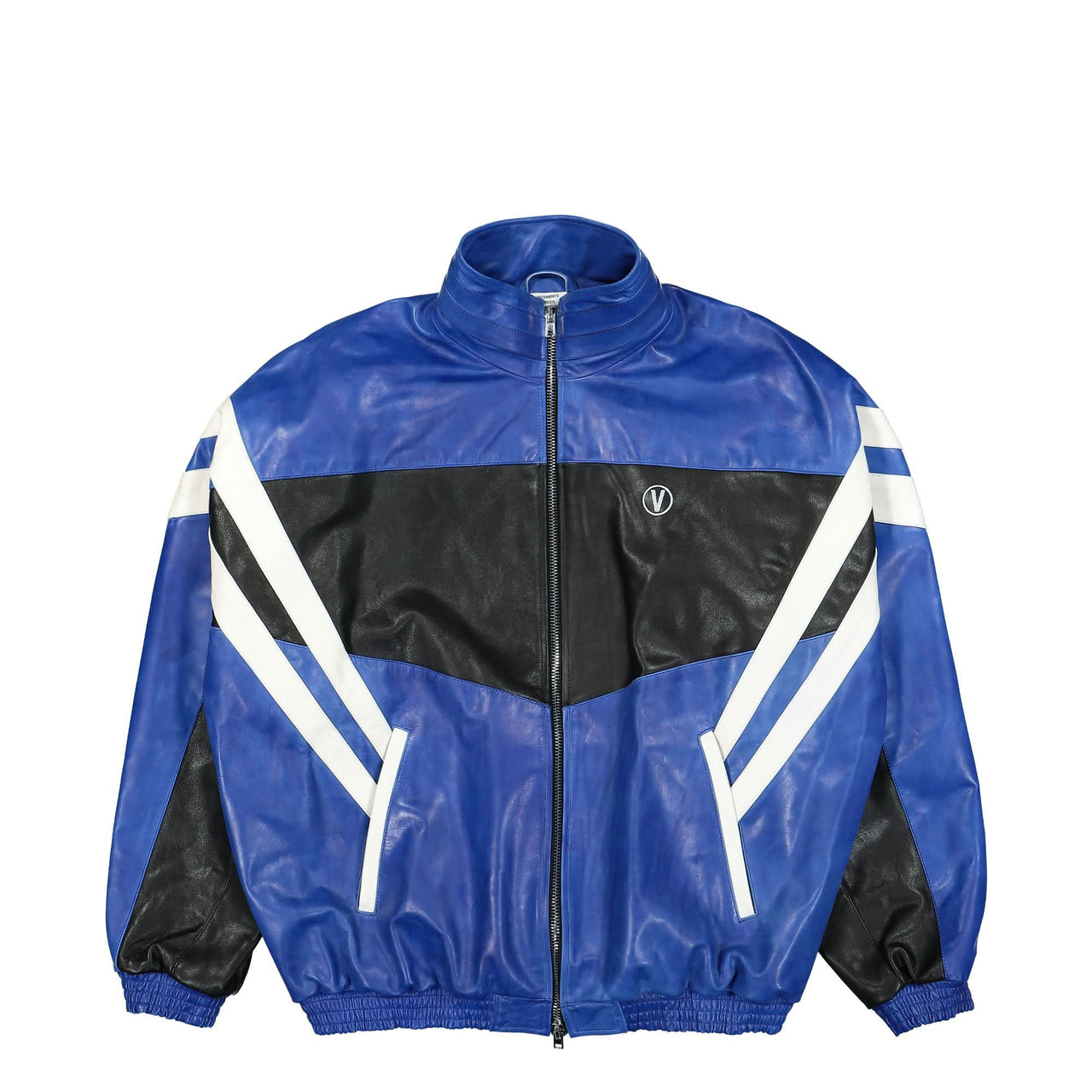 VETEMENTS Leather Tracksuit Jacket Blue Detail view 1 | Gate