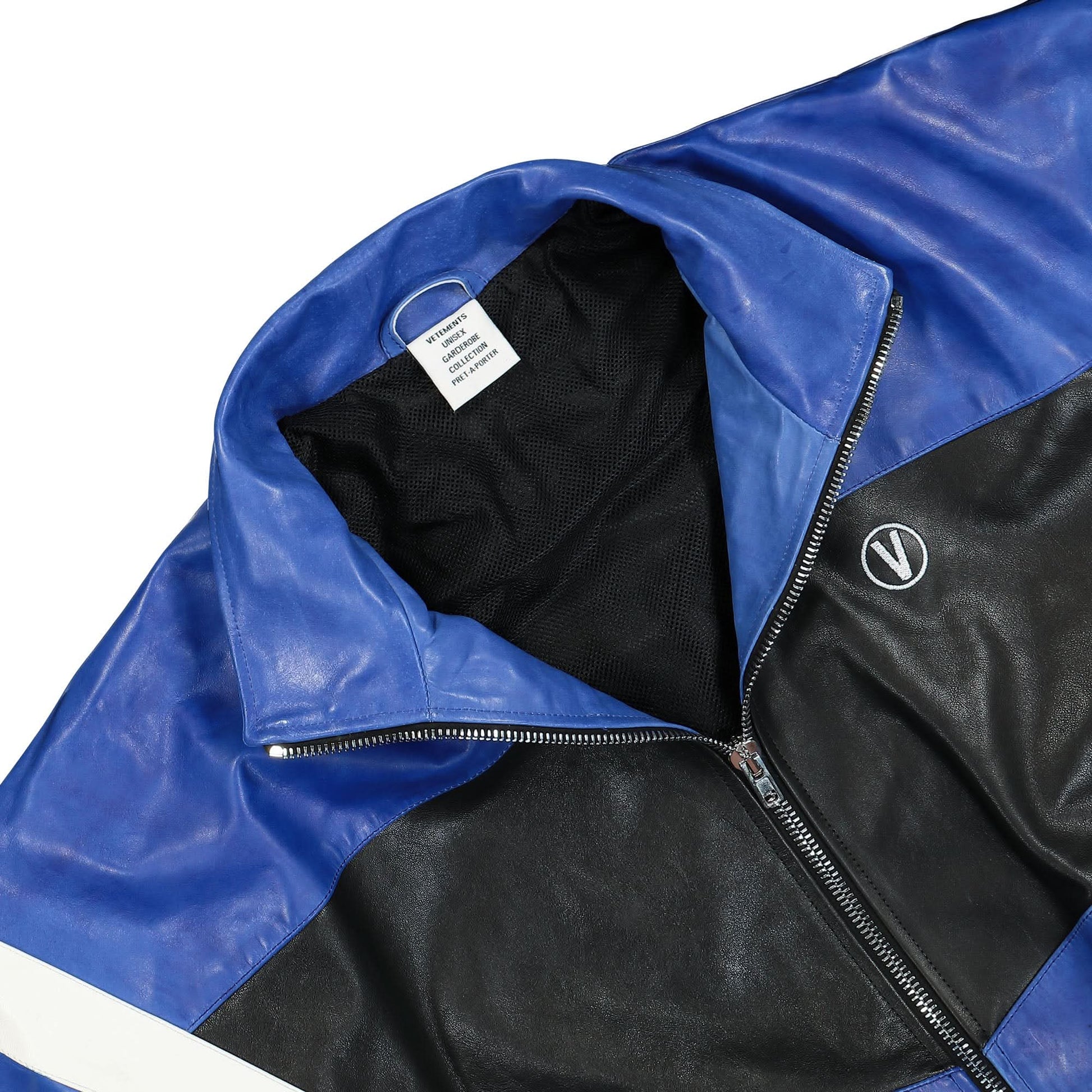 VETEMENTS Leather Tracksuit Jacket Blue Detail view 3 | Gate