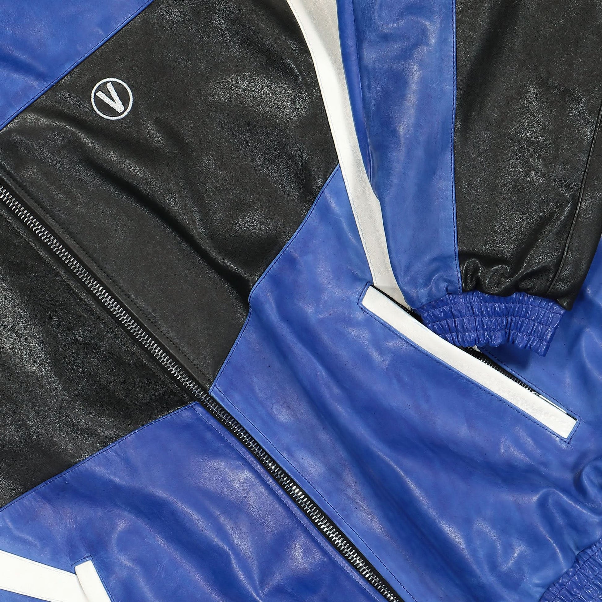 VETEMENTS Leather Tracksuit Jacket Blue Detail view 4 | Gate