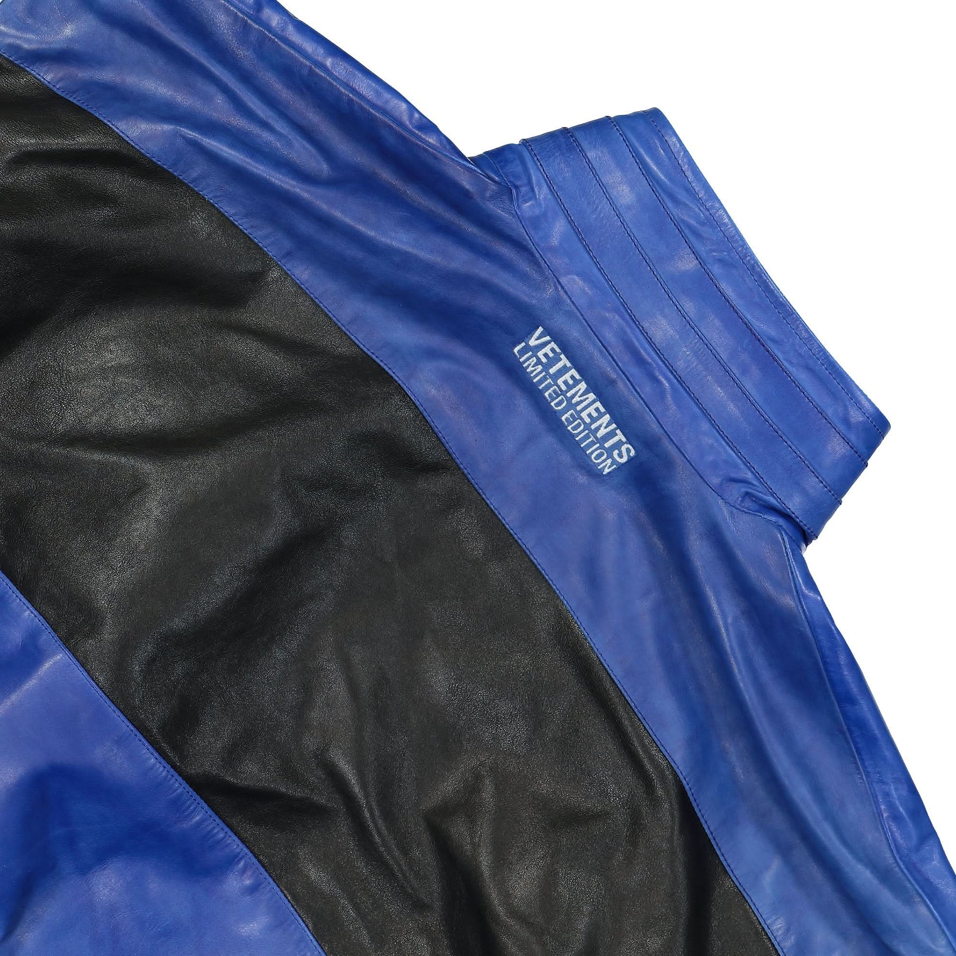 VETEMENTS Leather Tracksuit Jacket Blue Detail view 5 | Gate