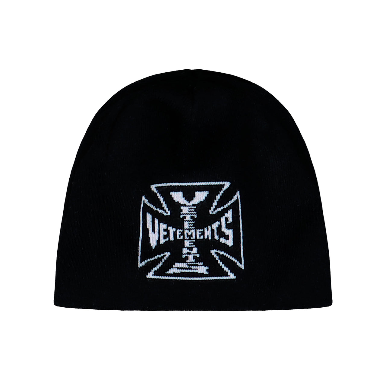 VETEMENTS Biker Cross Logo Beanie Black Beanies UE76BN307B Detail View 1 | GATE