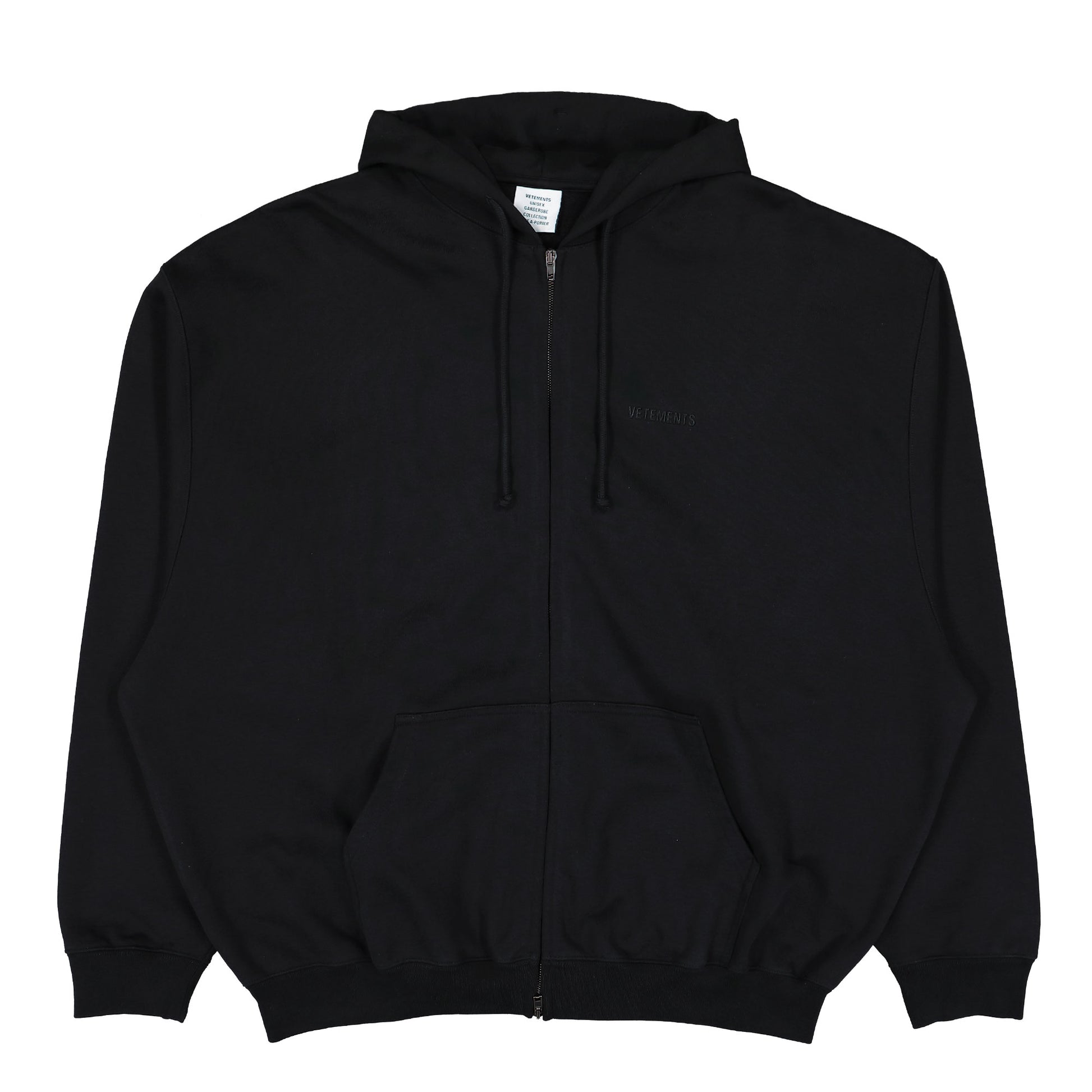 VETEMENTS Logo Oversized Zip-Up Hoodie Black Hoodies UH76ZU100B Detail View 1 | GATE