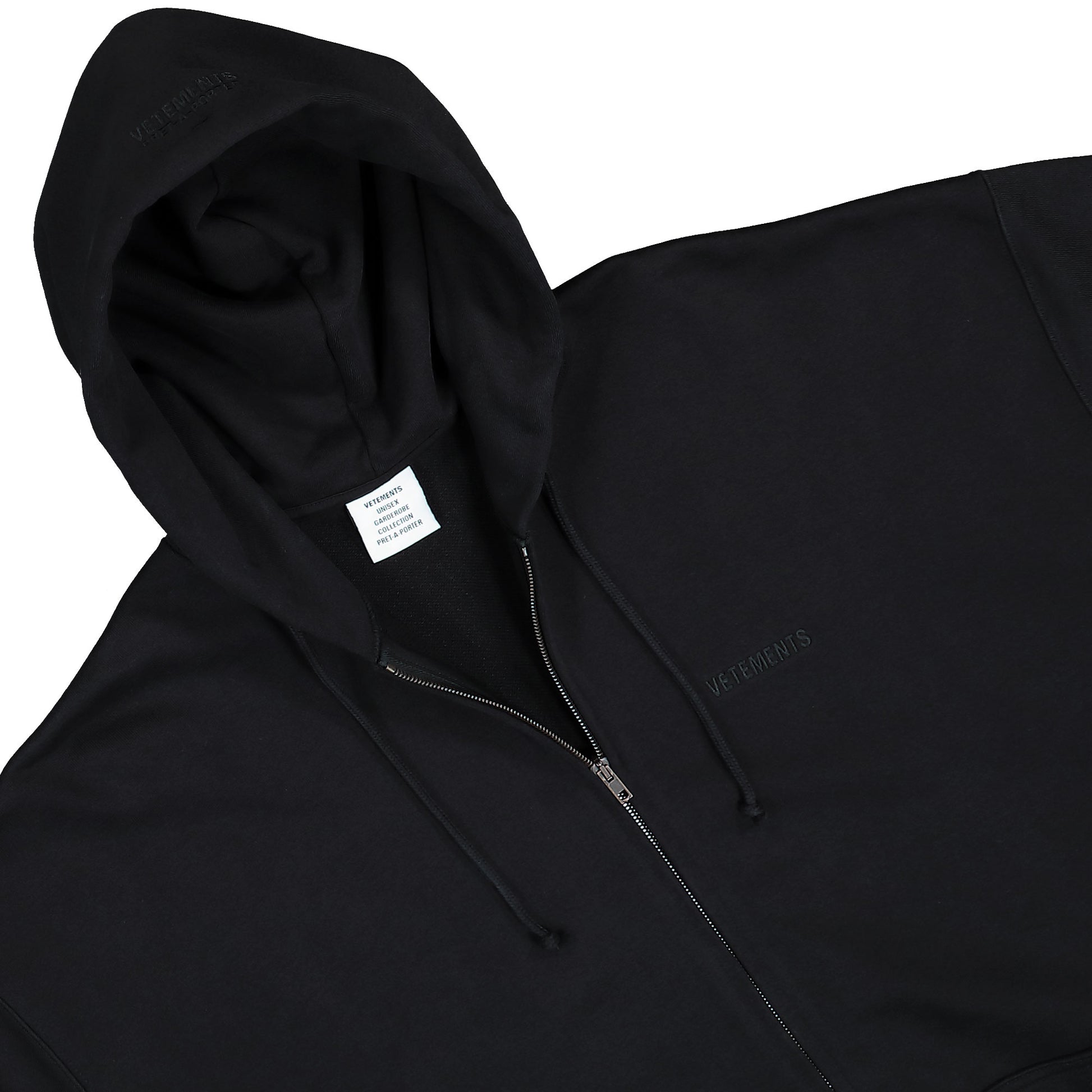 VETEMENTS Logo Oversized Zip-Up Hoodie Black Hoodies UH76ZU100B Detail View 3 | GATE