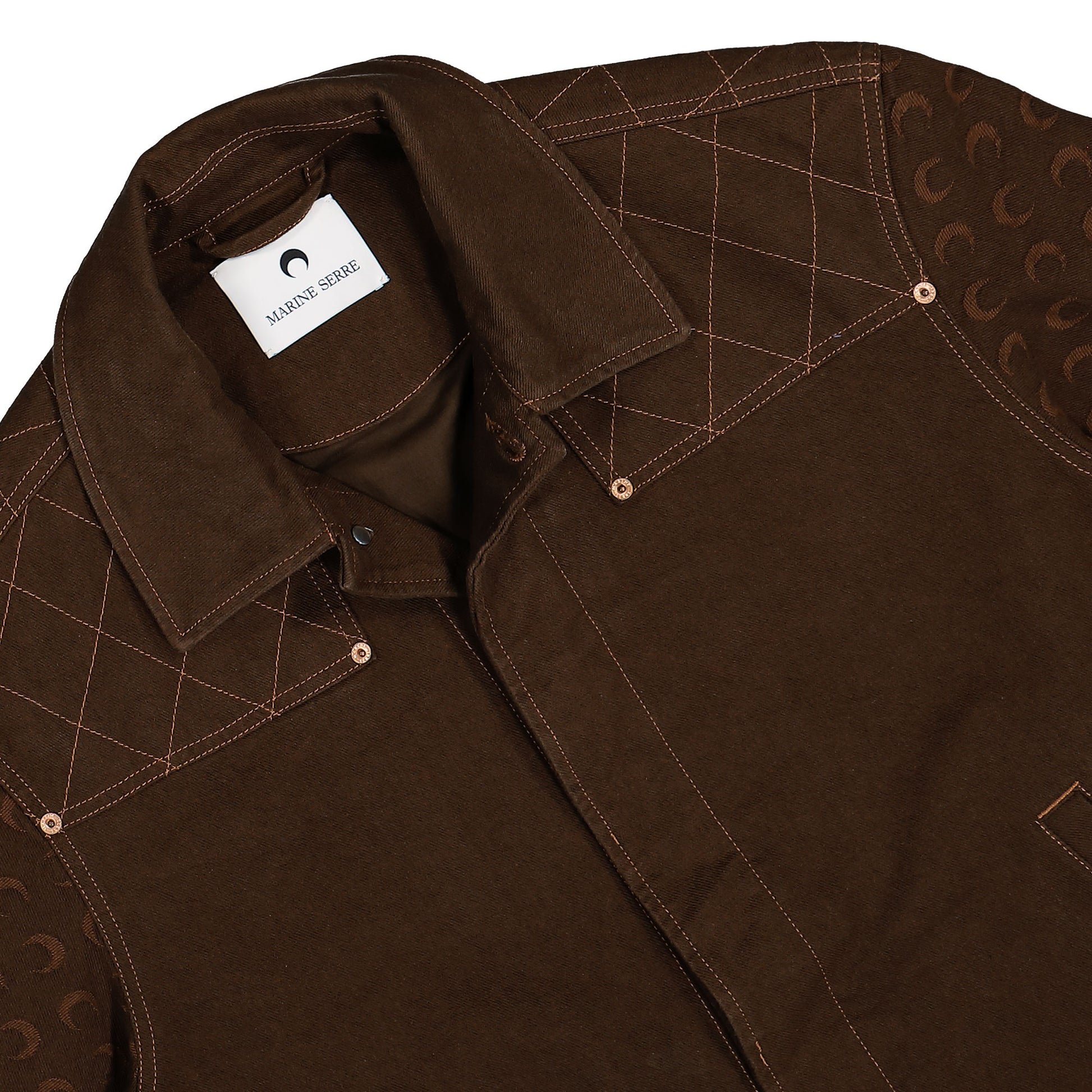 Marine Serre Moon Jacquard Twill Workwear Jacket Brown Detail view 3 | Gate
