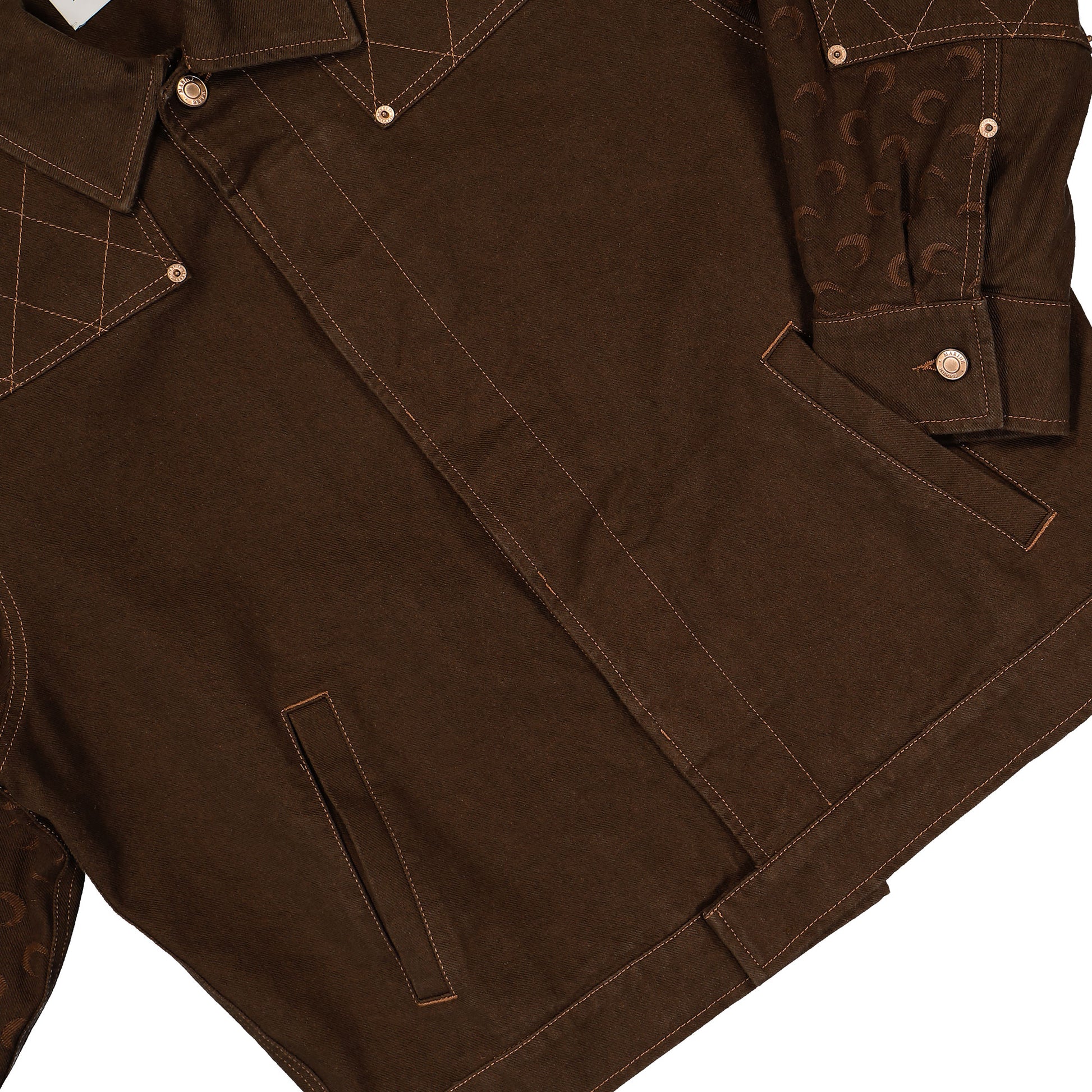 Marine Serre Moon Jacquard Twill Workwear Jacket Brown Detail view 4 | Gate