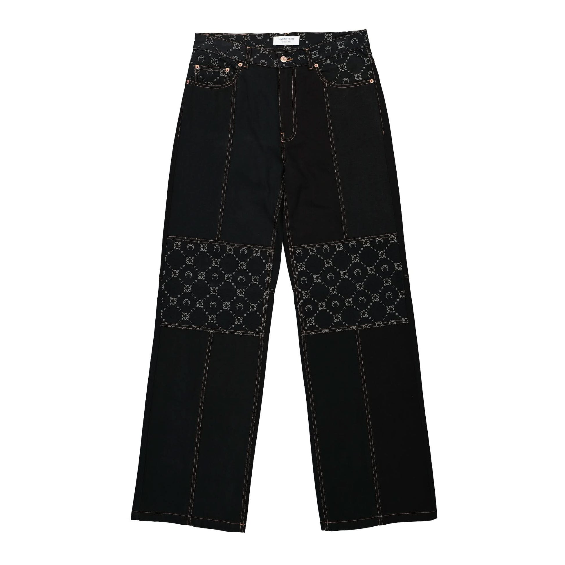 Marine Serre Regenerated Denim Straight Leg Pants Black Detail view 1 | Gate
