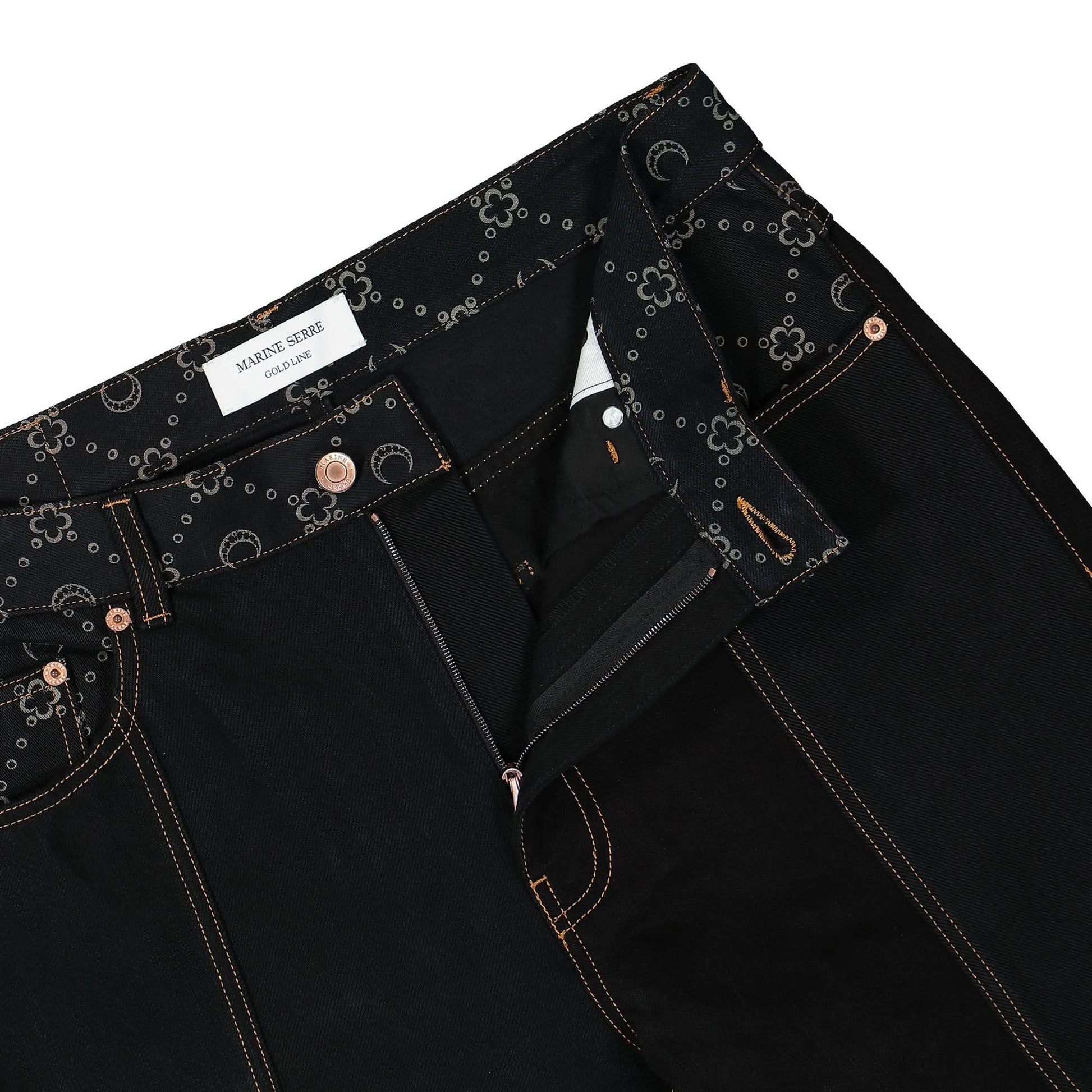 Marine Serre Regenerated Denim Straight Leg Pants Black Detail view 4 | Gate