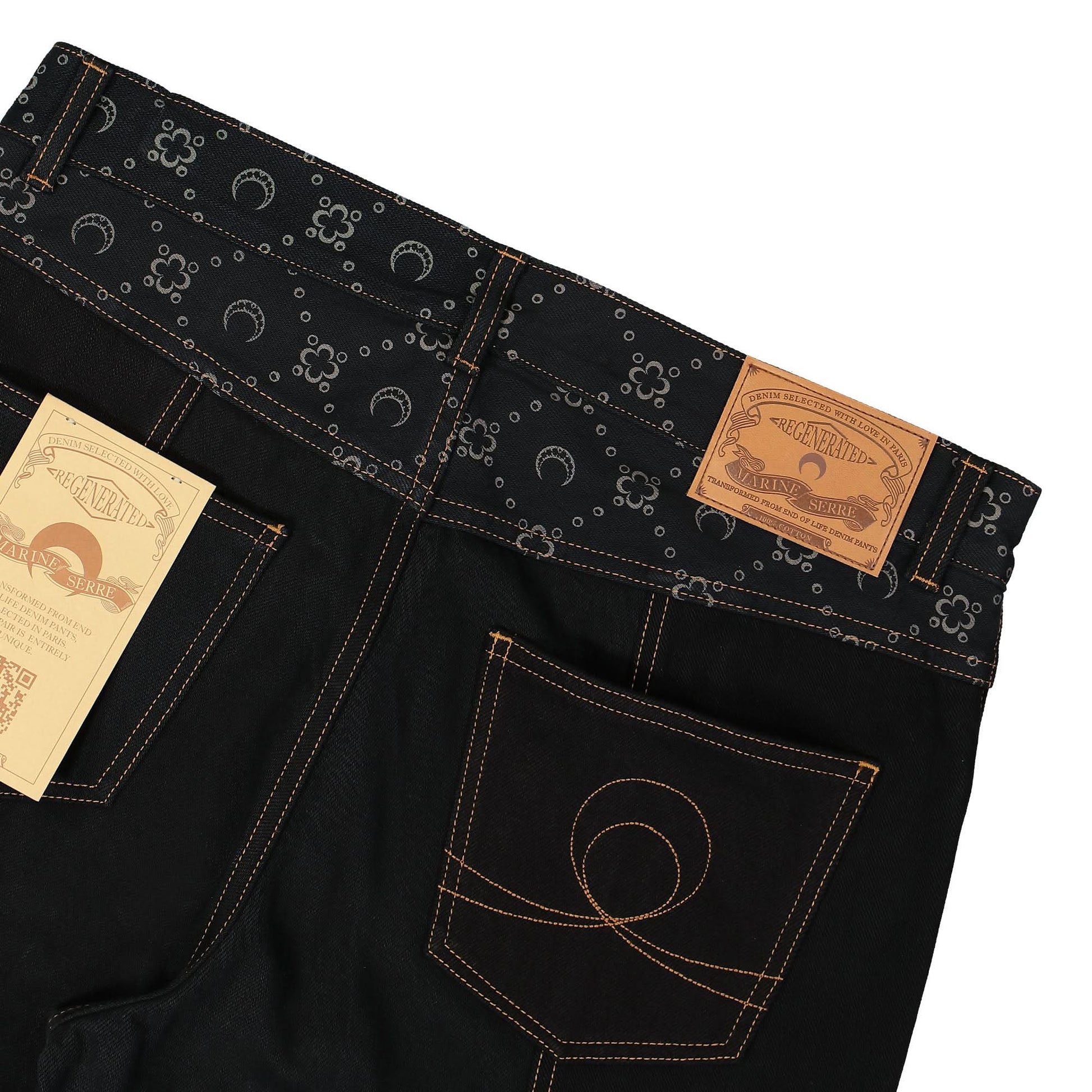 Marine Serre Regenerated Denim Straight Leg Pants Black Detail view 5 | Gate